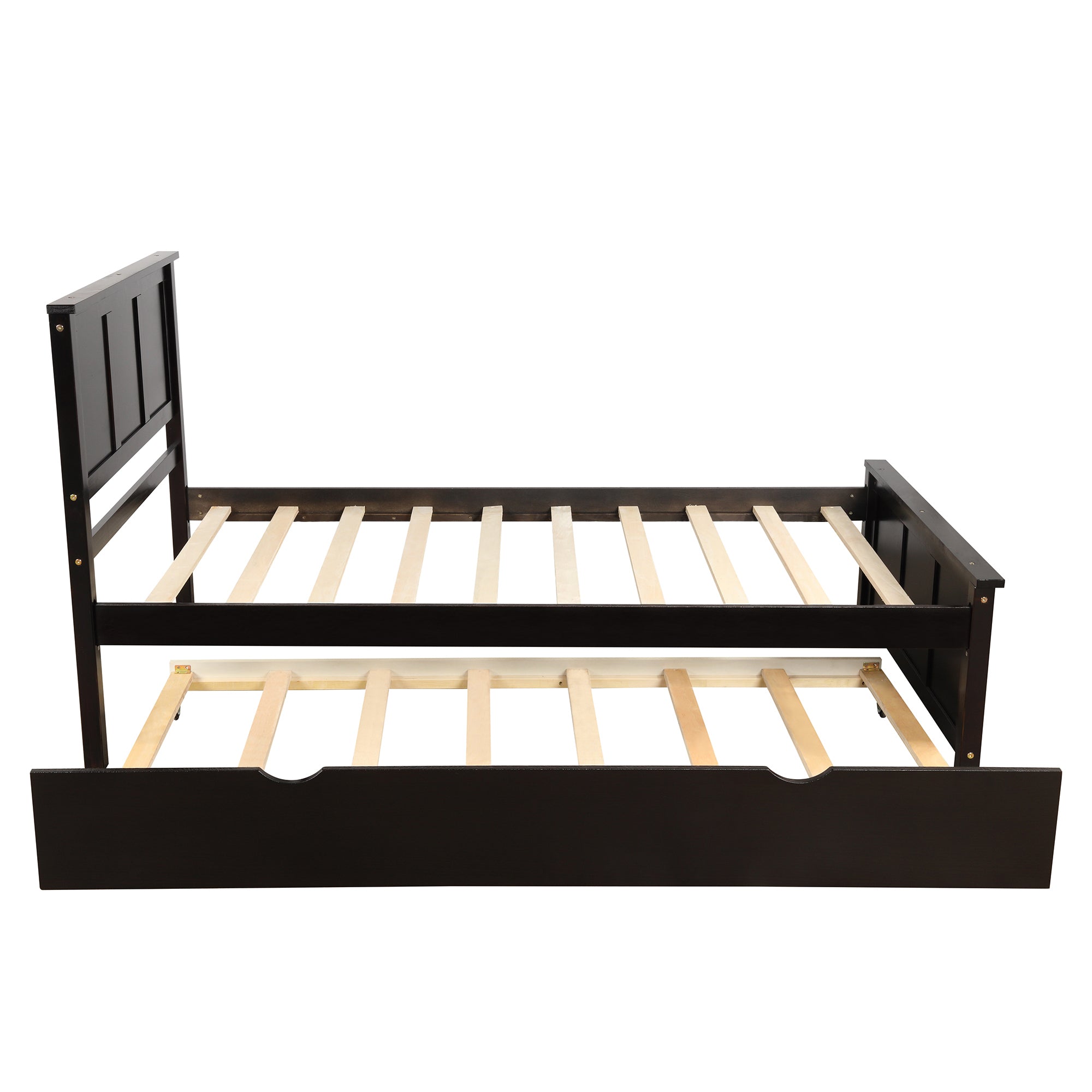 Platform Bed with Twin Size Trundle, Twin Size Frame, Espresso