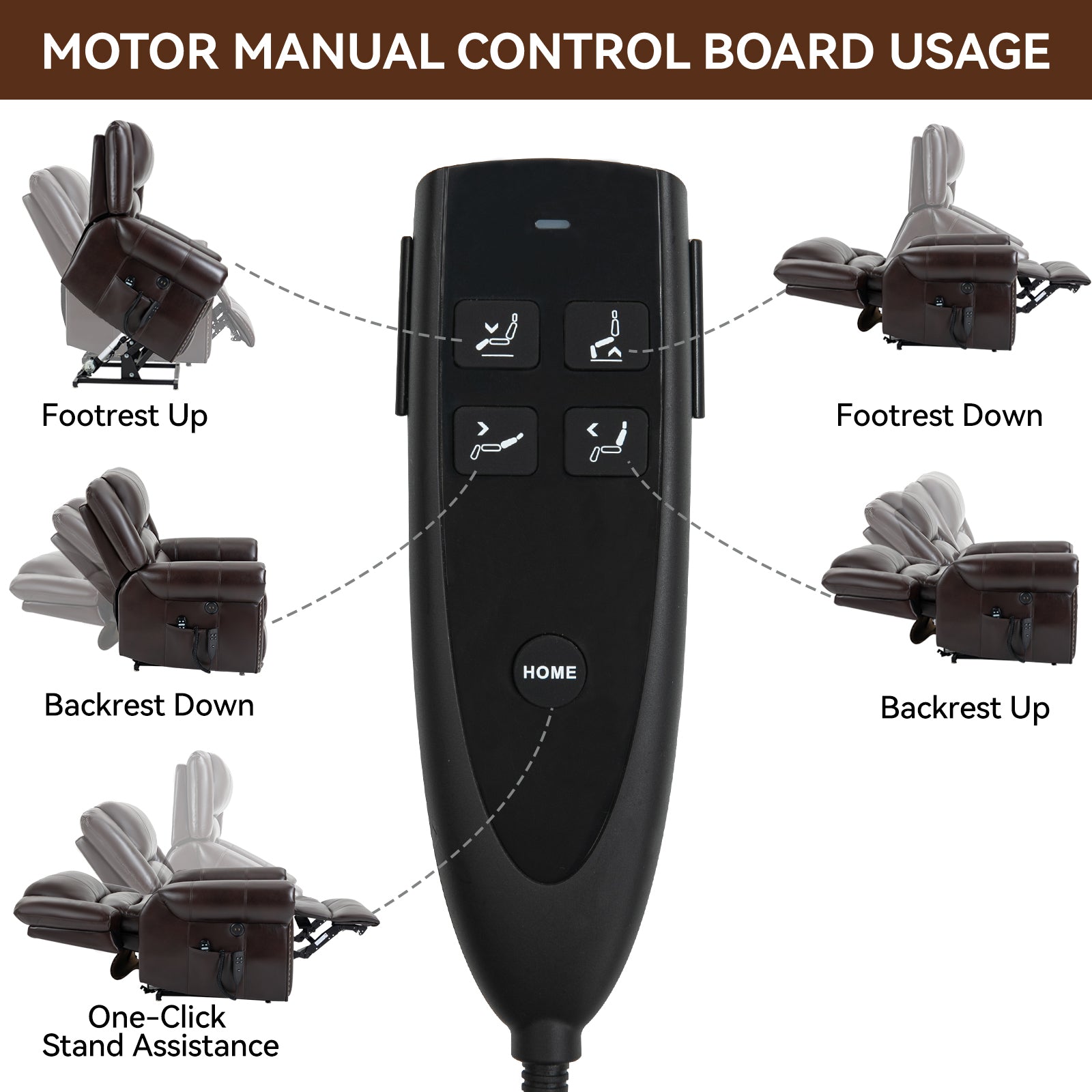 Power Lift Recliner Chair Heat Massage Dual Motor Infinite Position Up to 350 LBS, Faux Leather, Heavy Duty Motion Mechanism with USB Ports, Brown