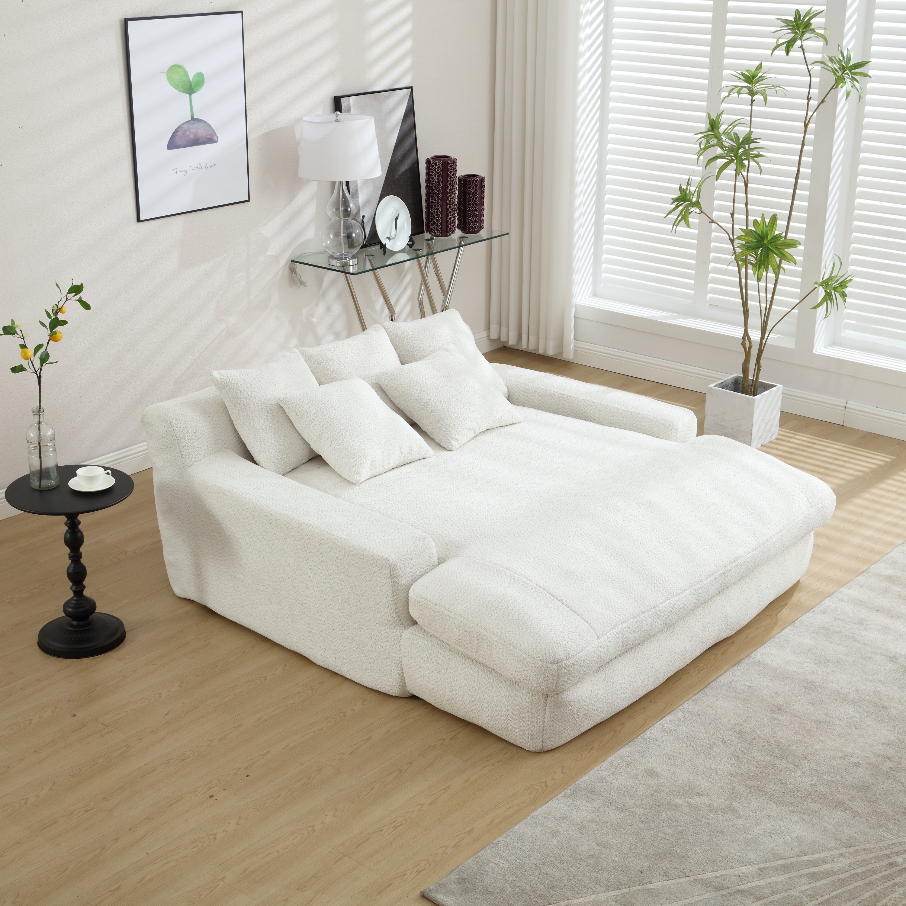 COOLMORE Chenille 2-seater lazy sofa With 5 back pillows,Comfy Sofa- Deep Seat Couch for Living Room,Club (White)