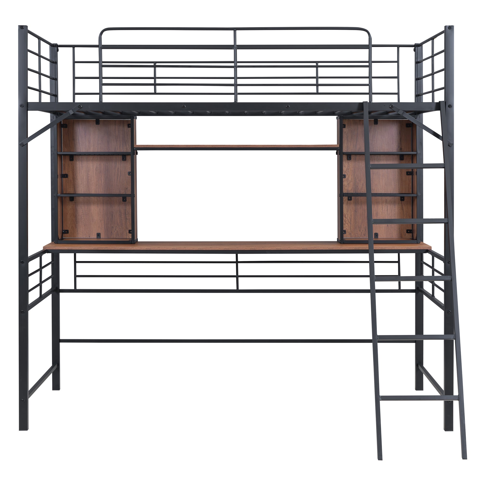 Twin Size Loft Bed with Desk and Shelf , Loft Bed with Ladder,Twin,Black