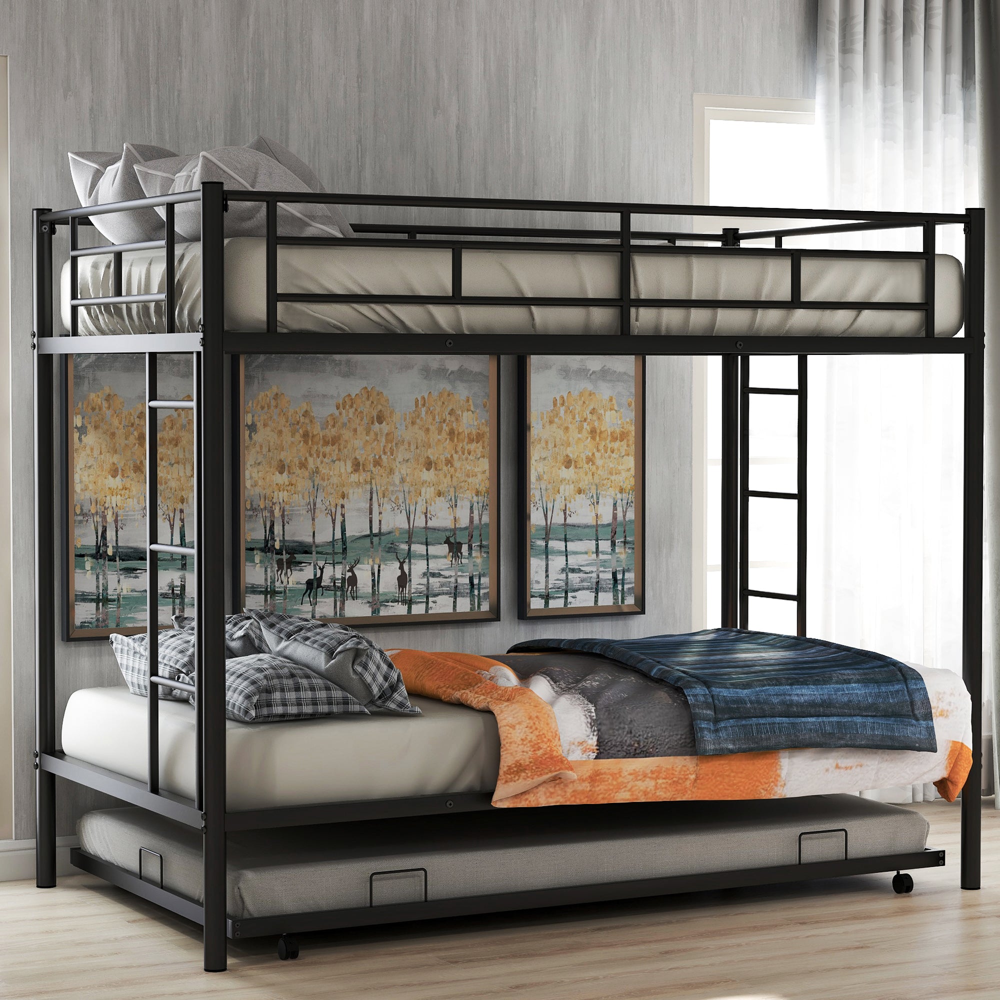 Twin over Twin Bunk Bed with Trundle, Black(OLD SKU:MF192387AAB)