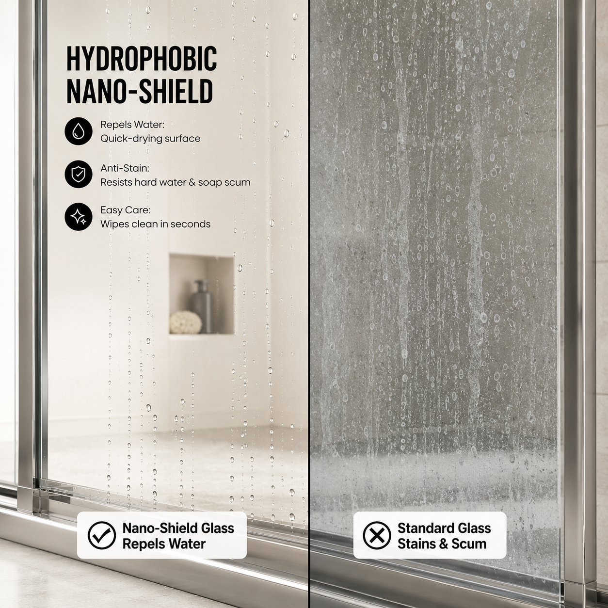 50-60 x 72 in Framed Sliding Shower Door showing glass door detail