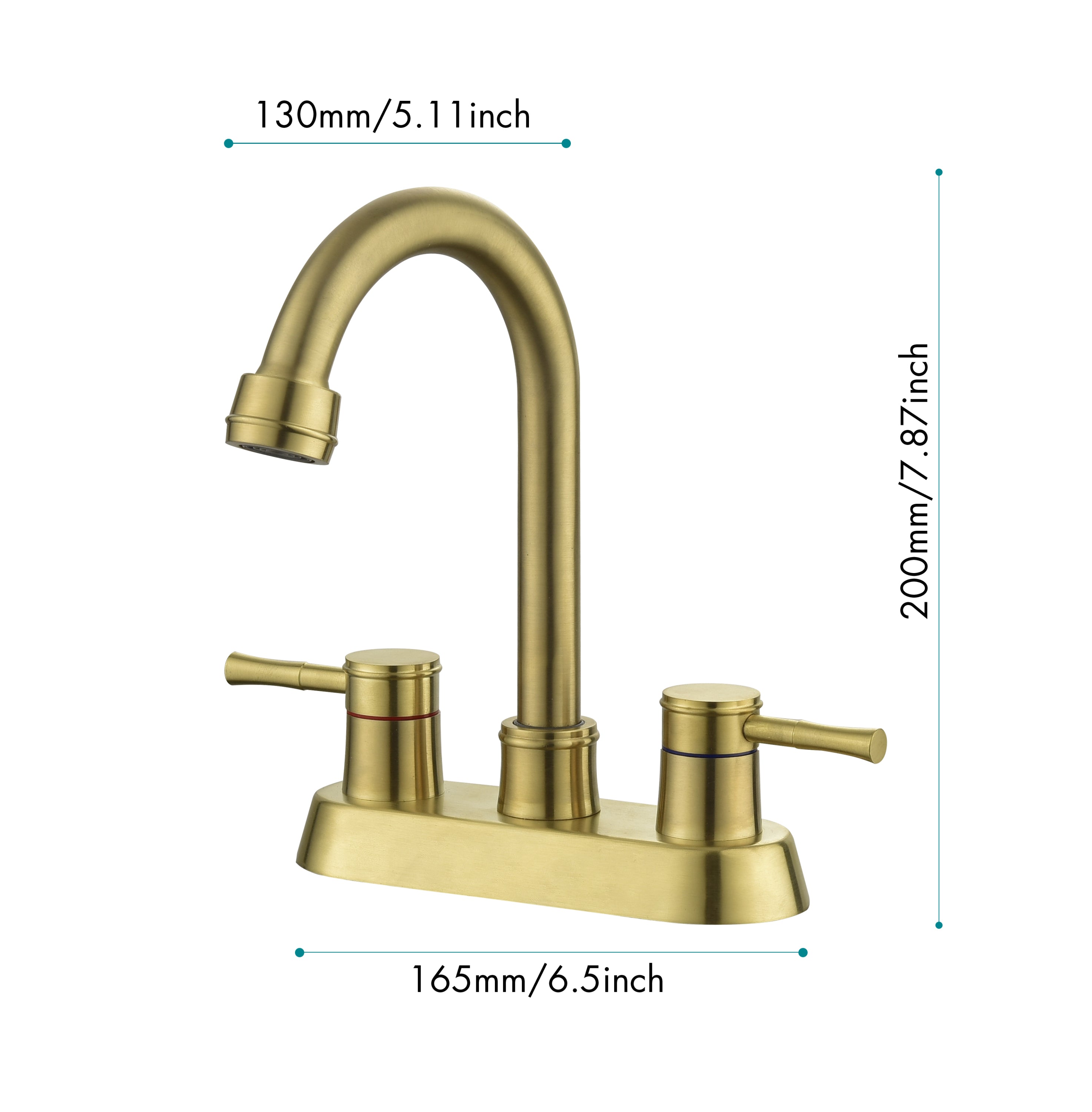 Brushed Gold 4 Inch 2 Handle Centerset Lead-Free Bathroom Faucet, Swivel Spout with Copper Pop Up Drain and 2 Water Supply Lines