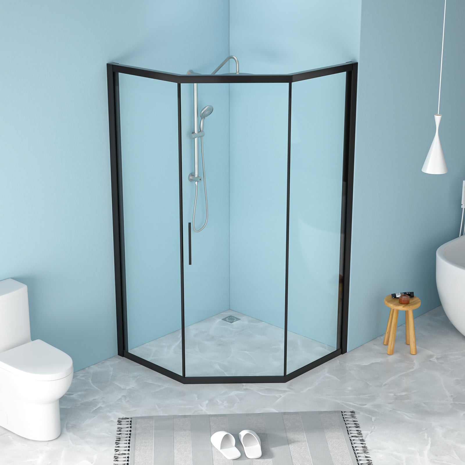 42 x 76 in Diamond Corner Shower Door - 42 x 76 in / Matte Black view 1