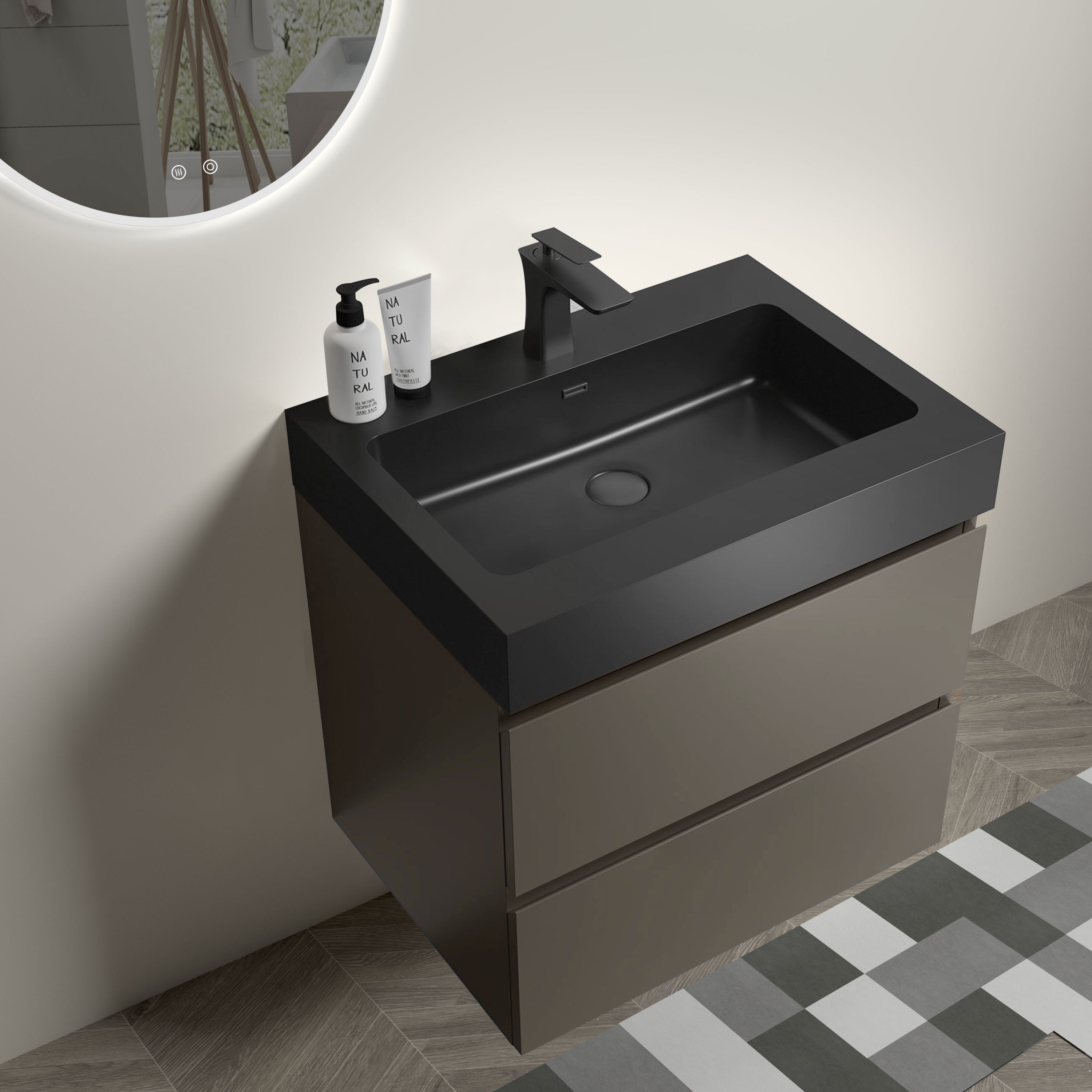 Alice 24" Gray Bathroom Vanity with Sink, Large Storage Wall Mounted Floating Bathroom Vanity for Modern Bathroom, One-Piece Black Sink Basin without Drain and Faucet, Pre-assembled