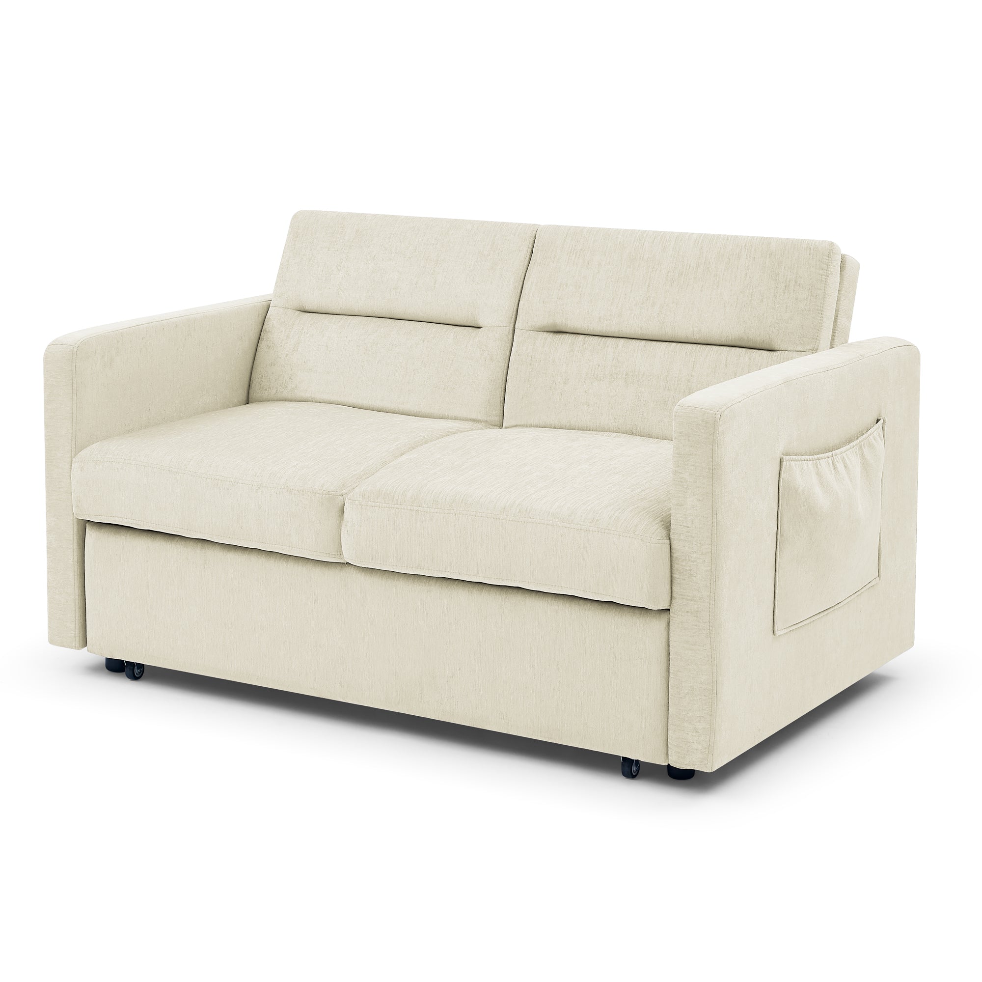 Loveseats Sofa Bed with Pull-out Bed,Adjsutable Back and Two Arm Pocket,Beige (54.5"x33"x31.5")