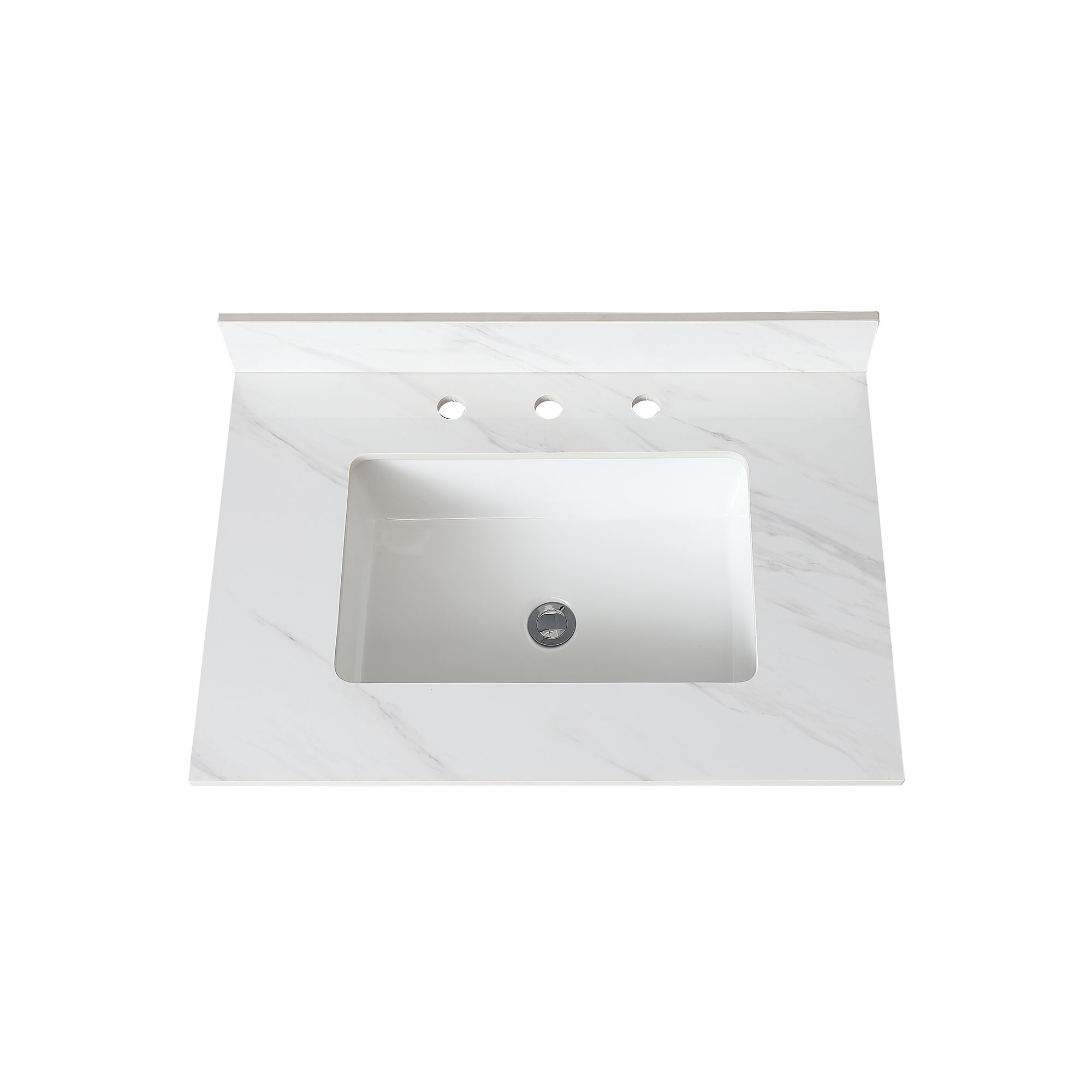 31 Inch Marble Vanity Top, White Vanity Top with Pre-drilled Faucet Holes, Bathroom Vanity Top with Undermount Rectangular Middle Sink and 4" Height Backsplash,  Bianco Carrara Venato