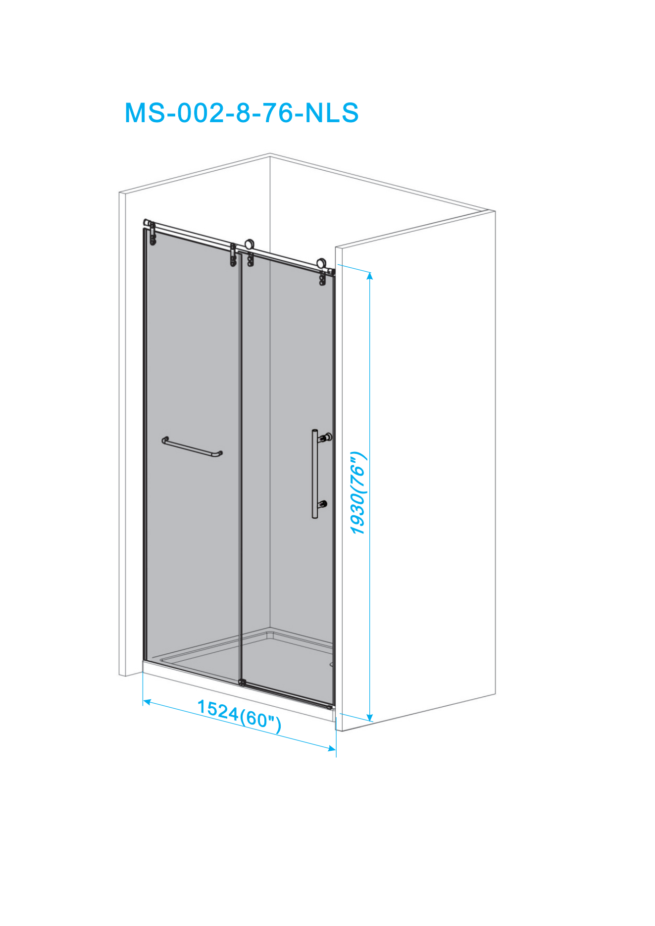 Frameless Shower Doors 60" W x 76"H with 5/16"(8mm) Clear Tempered Glass,  304 Nickel Brushed Stainless Steel Large Roller, Nickel Nrushed Metal Water Bar Left-Right Invertibility