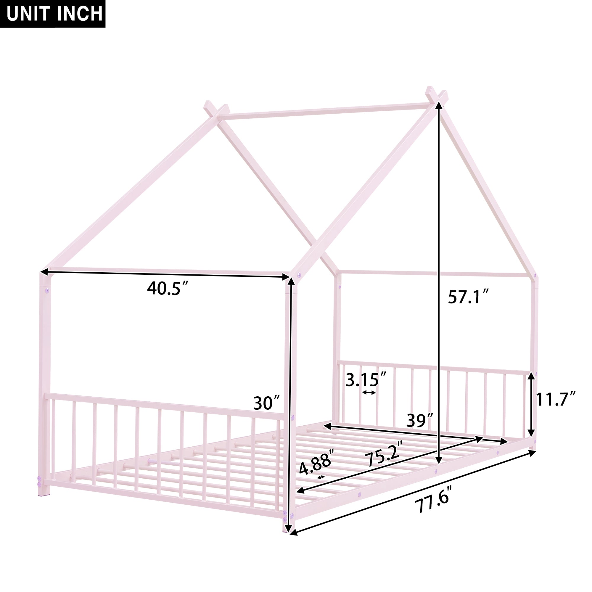 Twin Size Metal House Bed, Pink