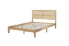 Queen solid wood bed with natural rattan headboard, front view