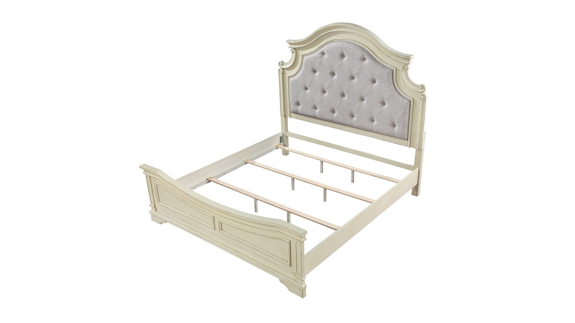 Traditional Style King Bed with Button Tufted Upholstery Headboard Made with Wood in Antique Beige