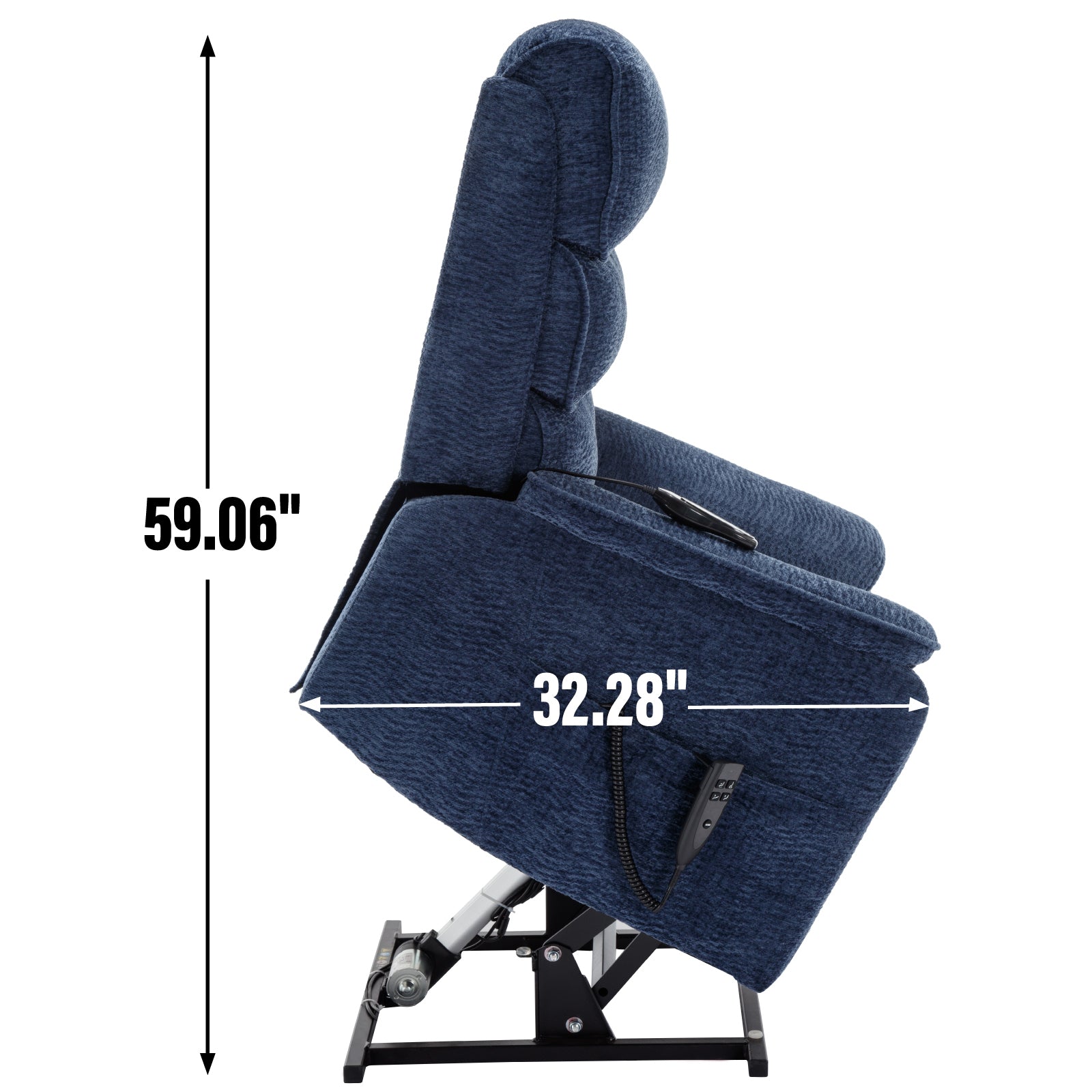 Blue Chenille Dual Motor Infinite Position Up to 350 LBS Power Lift Recliner Chair with Power-Remote, Heat Massage and Heavy Duty Motion Mechanism