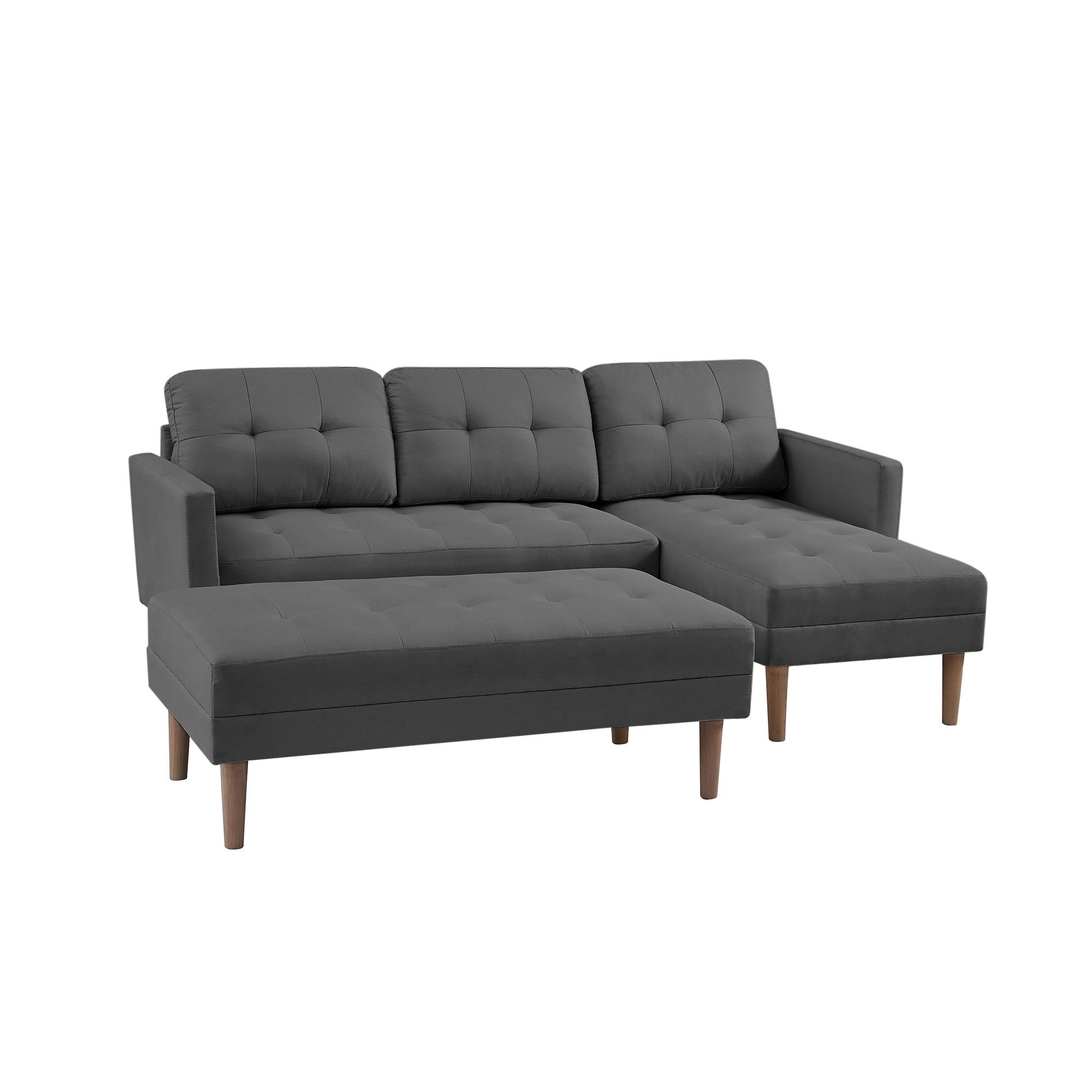 GREY Fabric Right Facing Sectional Sofa Bed , L-shape Sofa Chaise Lounge with Ottoman Bench