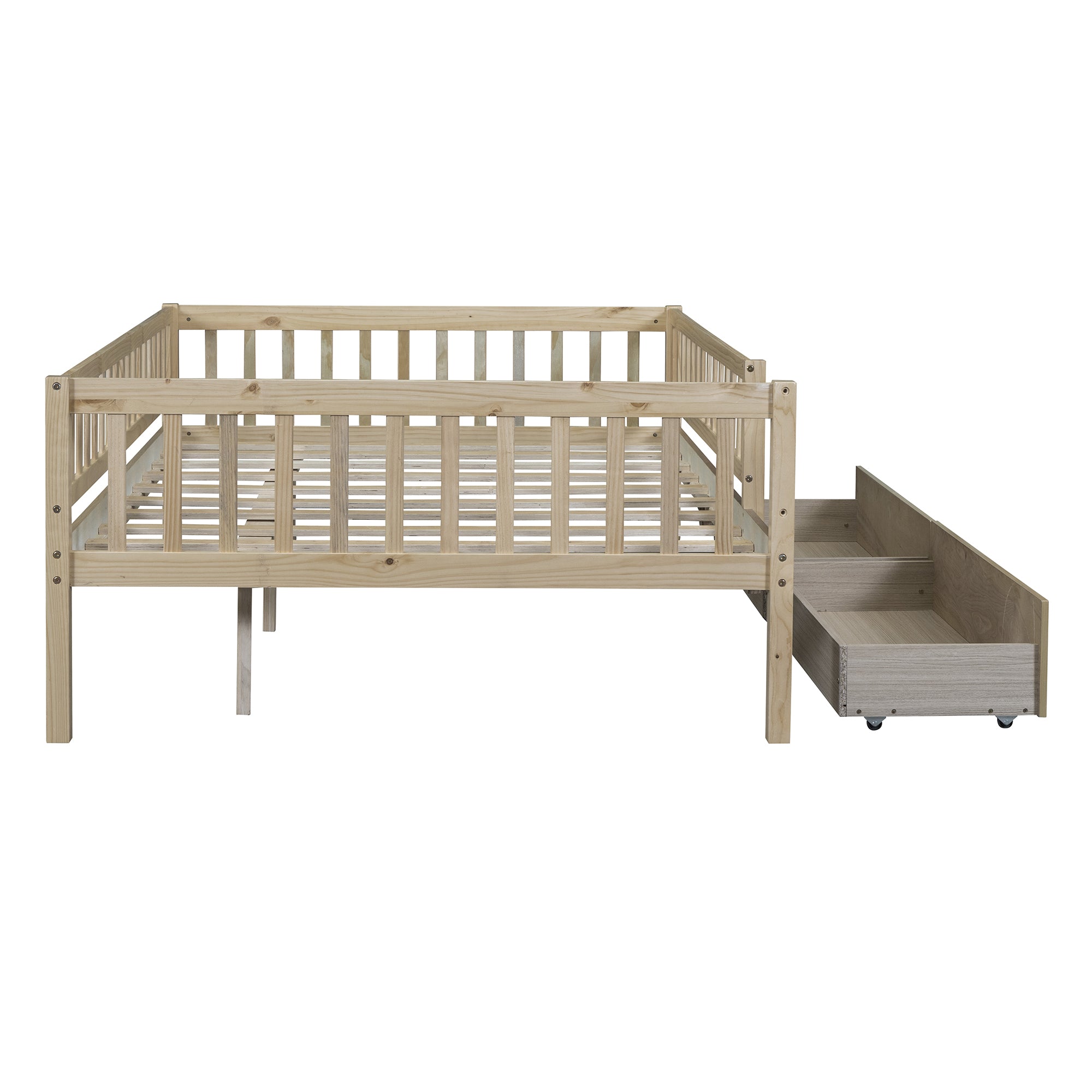 Full Size Daybed Wood Bed with Two Drawers, Natural