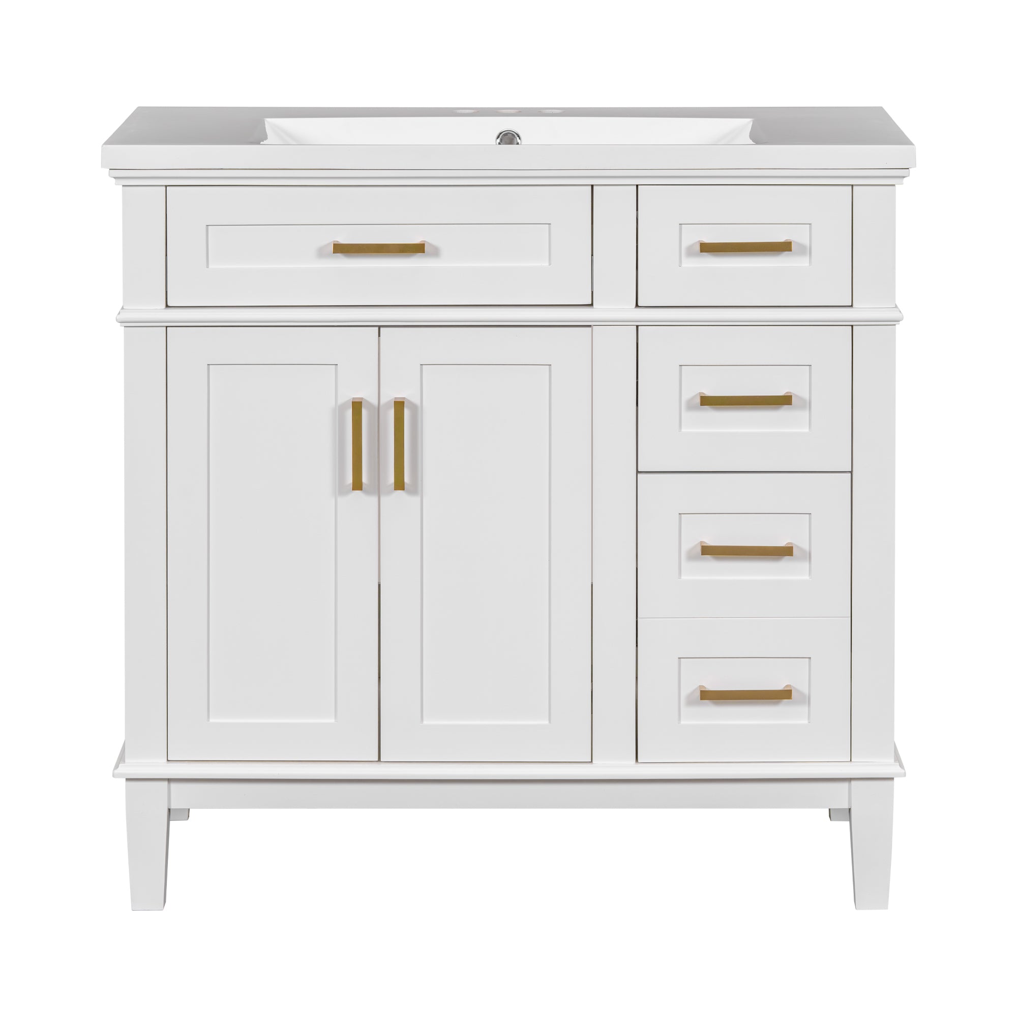 36-inch Bathroom Vanity with Resin Sink, Modern Bathroom Cabinet in White,Featuring Two Soft Close Doors and Four Drawers