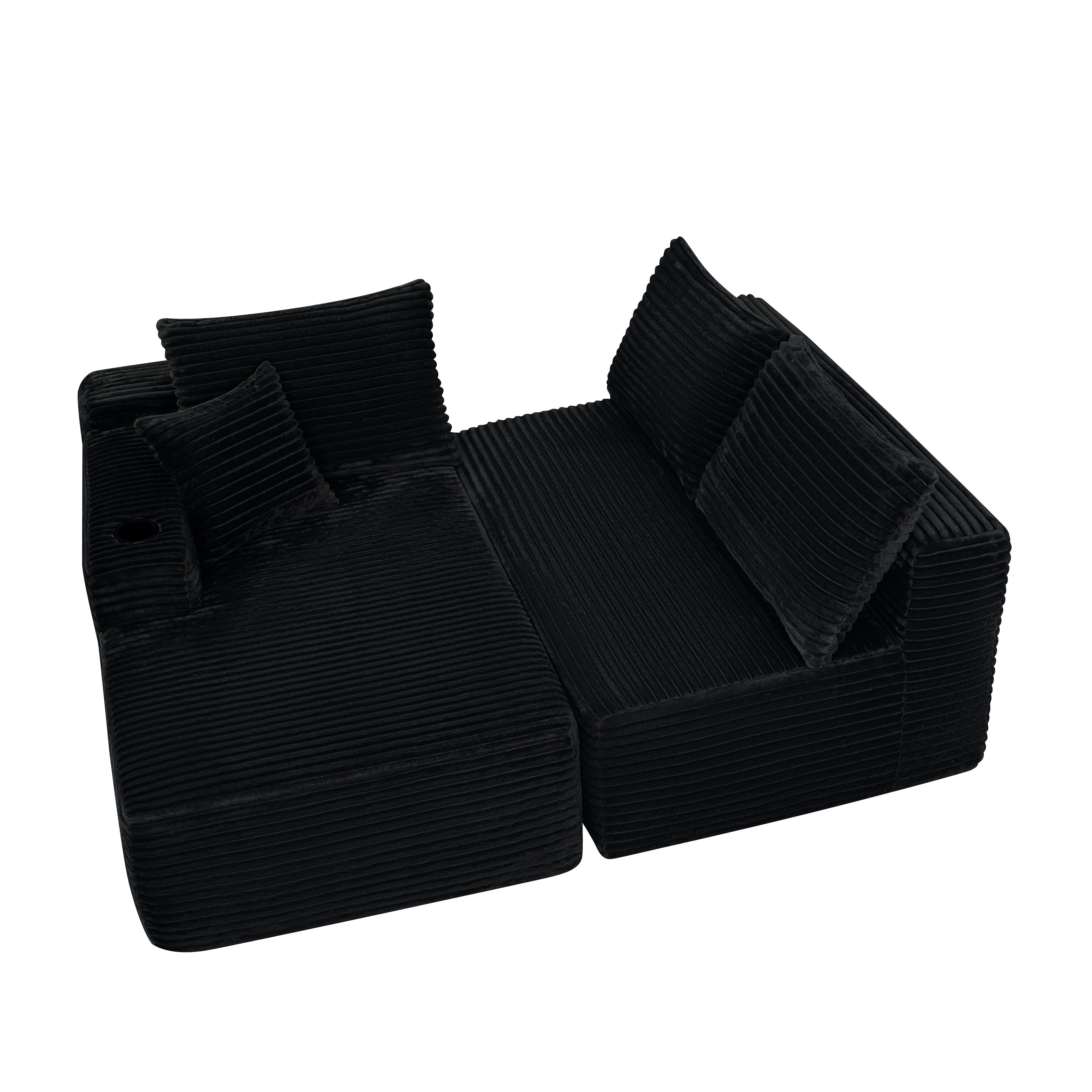 Black 96 inch modular sectional sofa deep seat full view