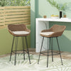 29.25" Outdoor Wicker and Iron Low Back Barstools, Light Brown, with Beige Cushion (Set of 2)