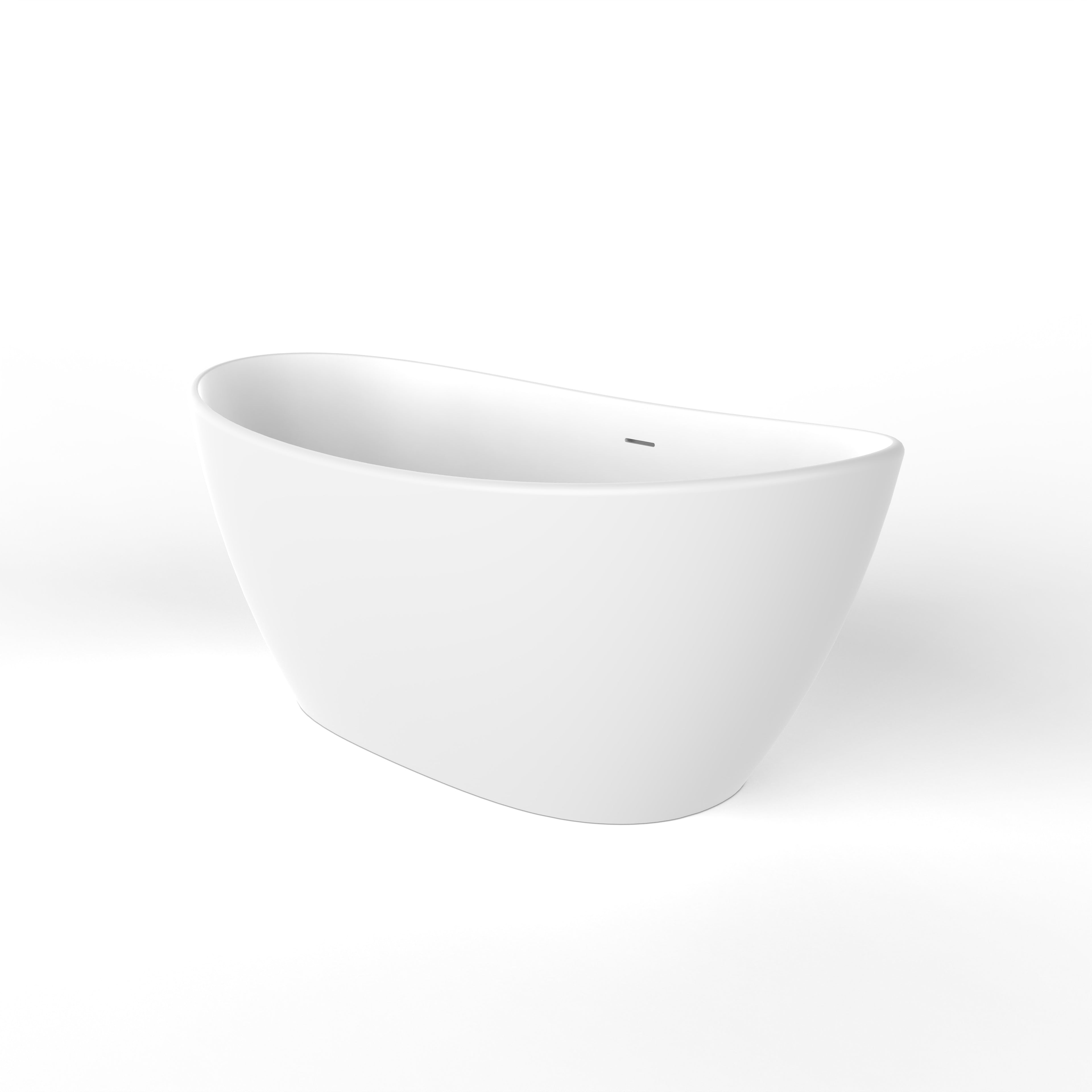 61 inch freestanding solid surface soaking bathtub, white, end view