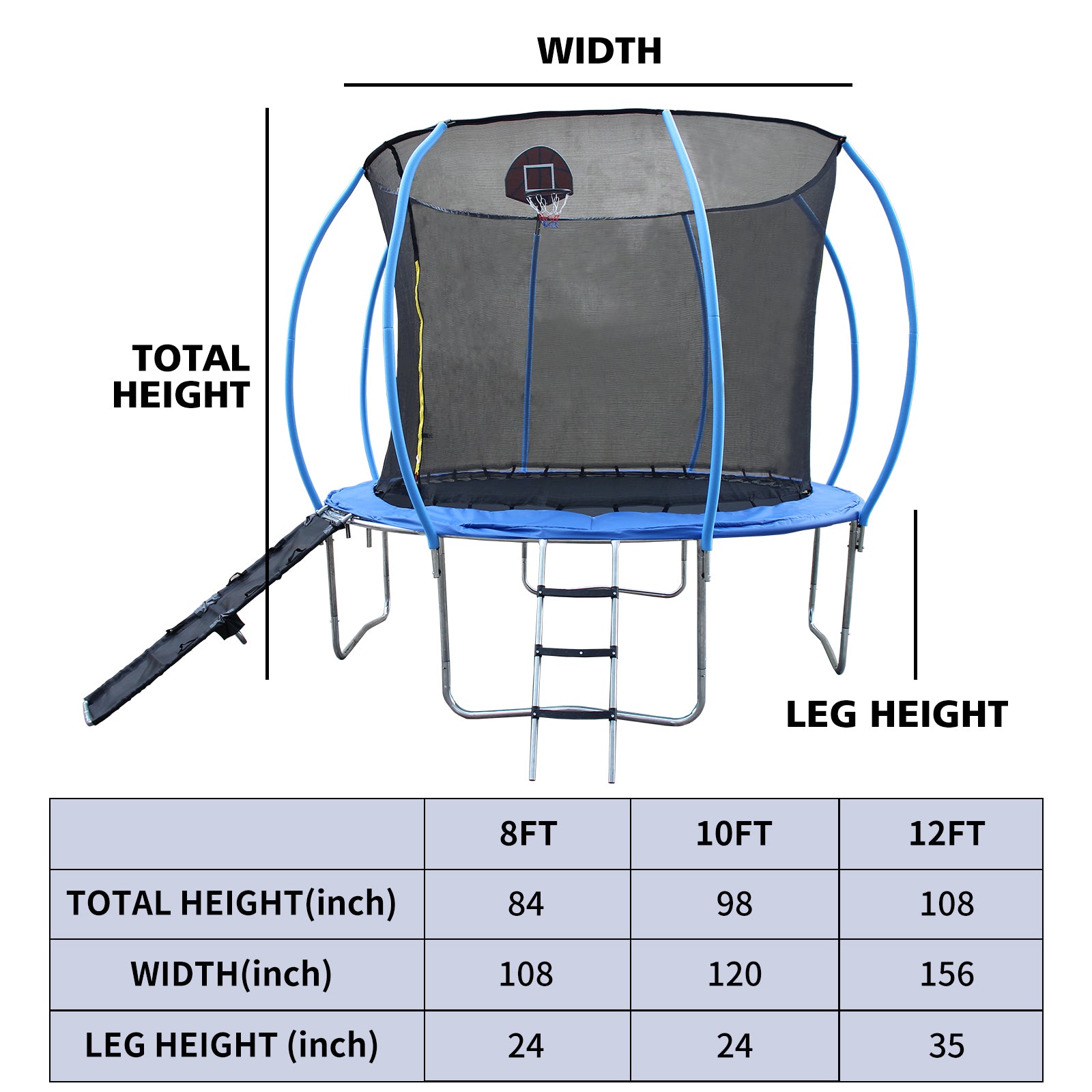 8FT Trampoline with Enclosure - Recreational Trampolines with Ladder and Anti Rust Coating, Pumpkin-shaped Trampoline with Slide and Basket Board, ASTM Approval Outdoor Trampoline for Kids