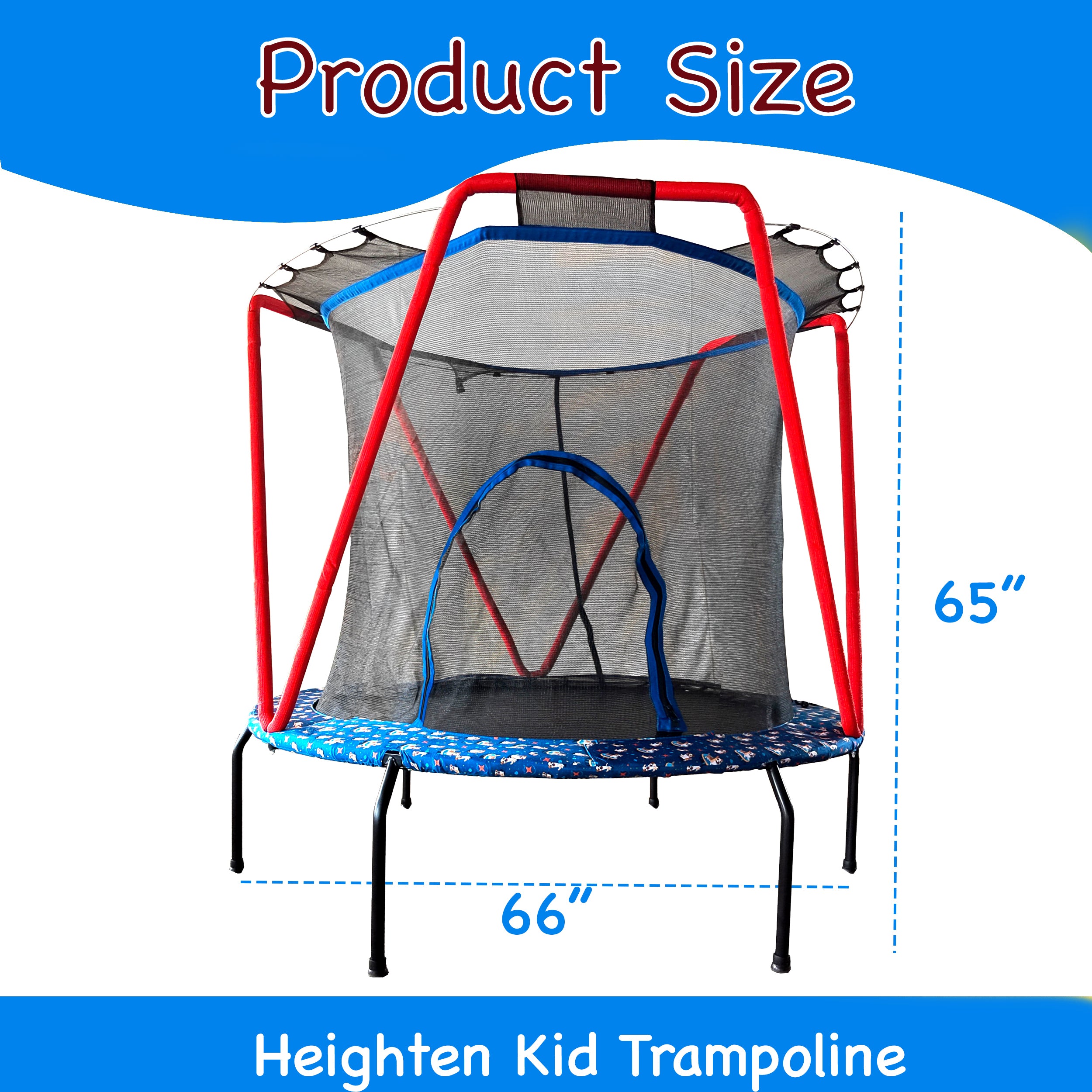 66'' Trampoline for Kids Toddler Indoor Outdoor Small Trampolines for Baby with heighten net No-Gap Design for Kids