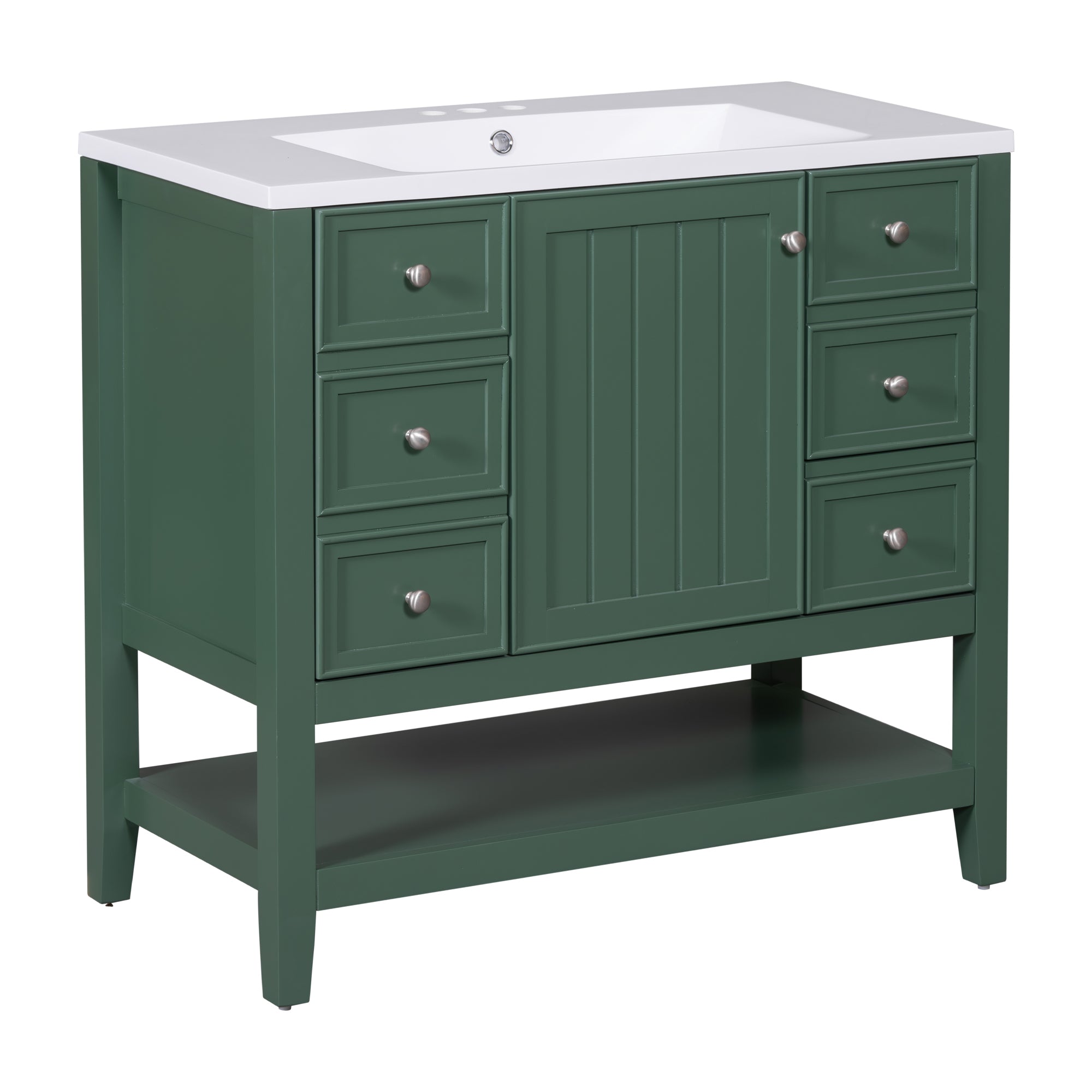 36" Bathroom Vanity with Sink Combo, One Cabinet and Three Drawers, Solid Wood and MDF Board, Green