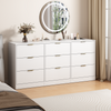 White 63-inch 9-drawer wooden dresser, front view
