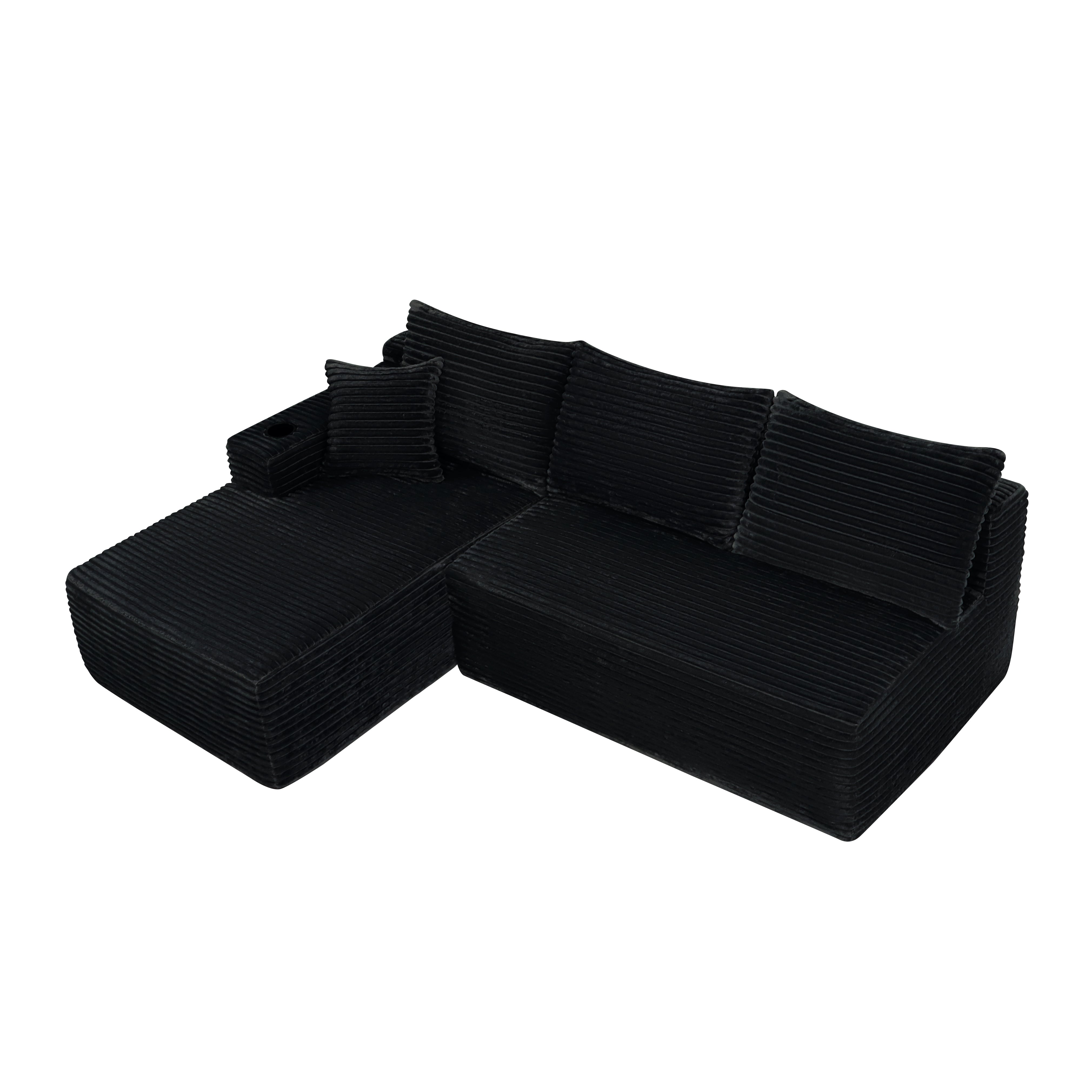 Black L-shape sectional sofa modern modular living room detail