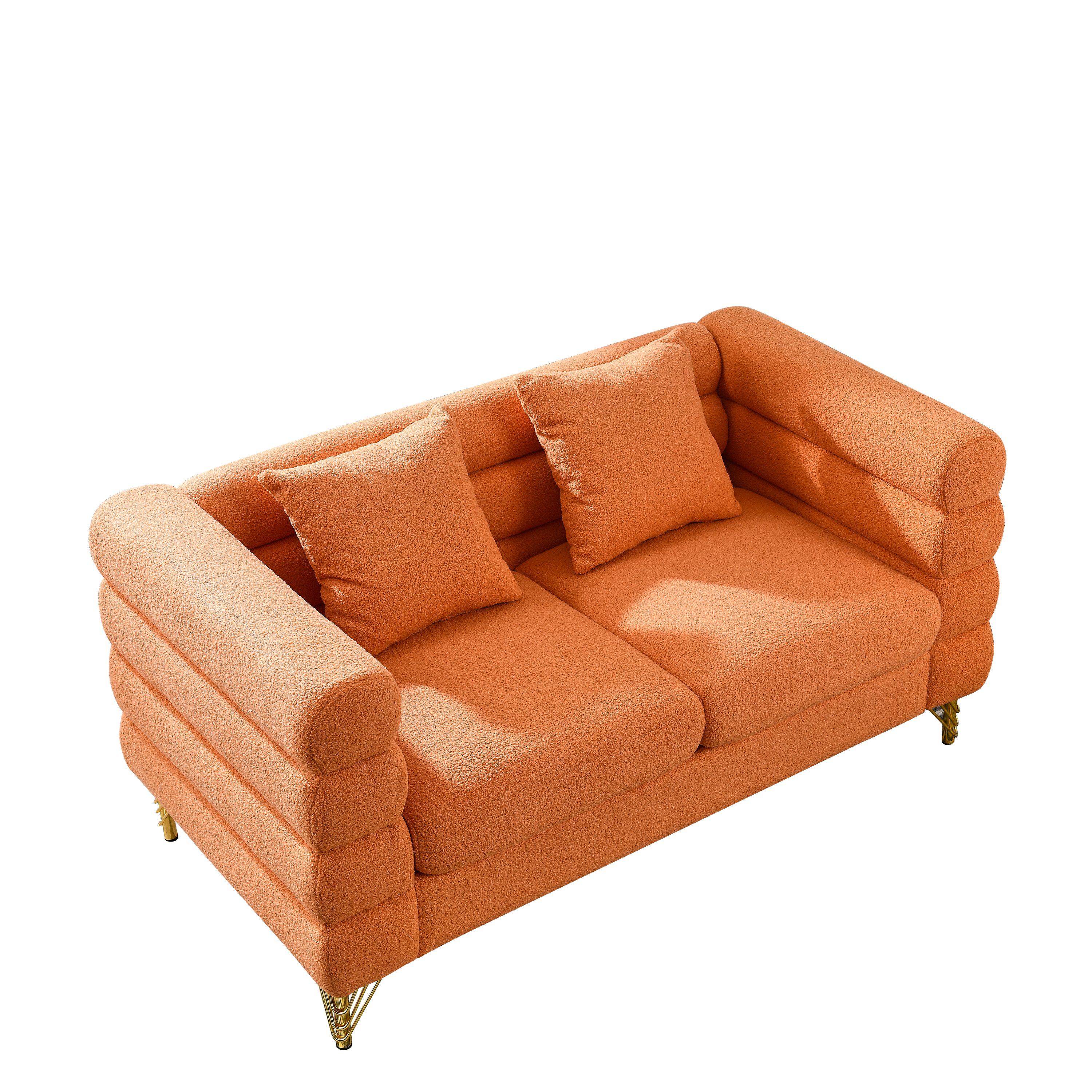 60Inch Oversized 2 Seater Sectional Sofa, Living Room Comfort Fabric Sectional Sofa-Deep Seating Sectional Sofa, Soft Sitting with 2 Pillows for Living Room,Bedroom,Office,Orange teddy(W834S00031)