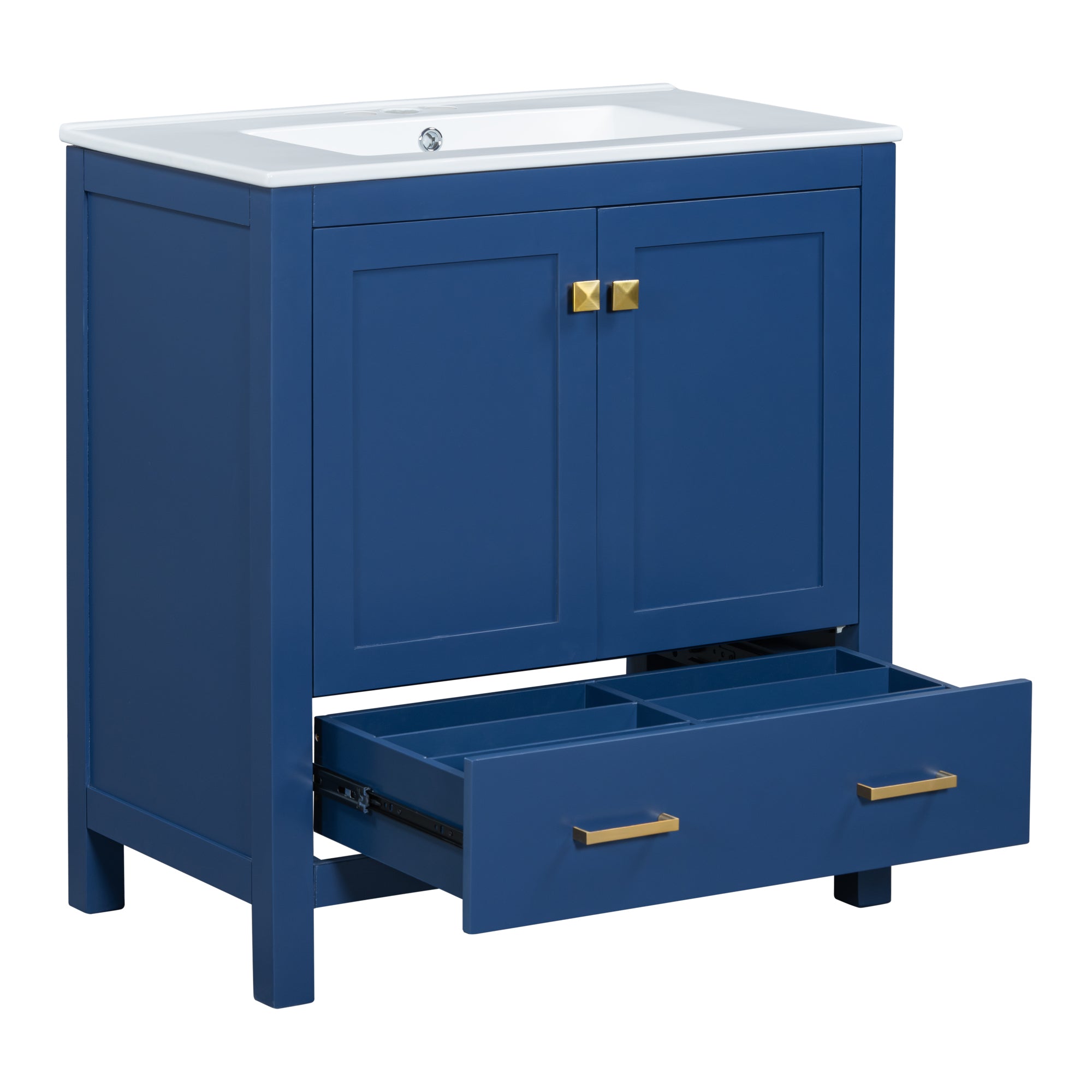 30" Blue Bathroom Vanity with Single Sink, Combo Cabinet Undermount Sink, Bathroom Storage Cabinet with 2 Doors and a Drawer, Soft Closing, Multifunctional Storage, Solid Wood Frame