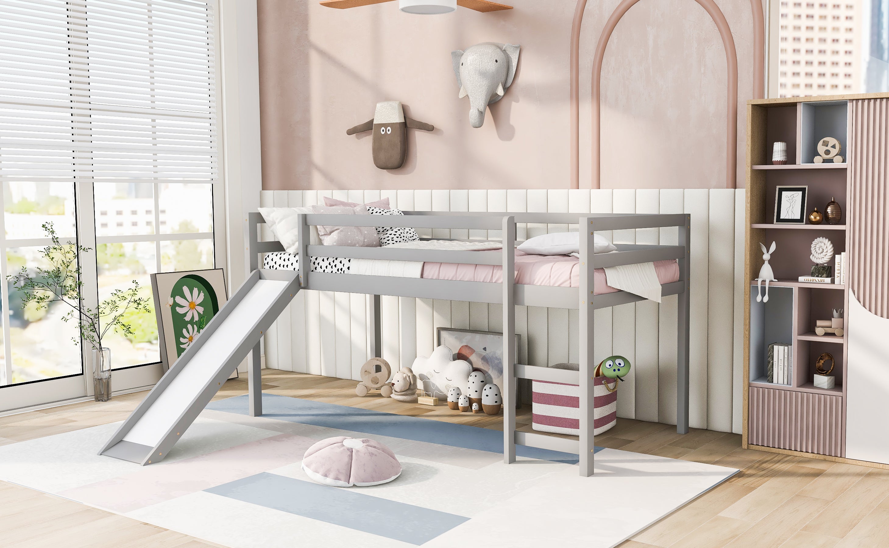 Loft Bed with Slide, Multifunctional Design, Twin (Gray)(OLD SKU: WF191904AAE)