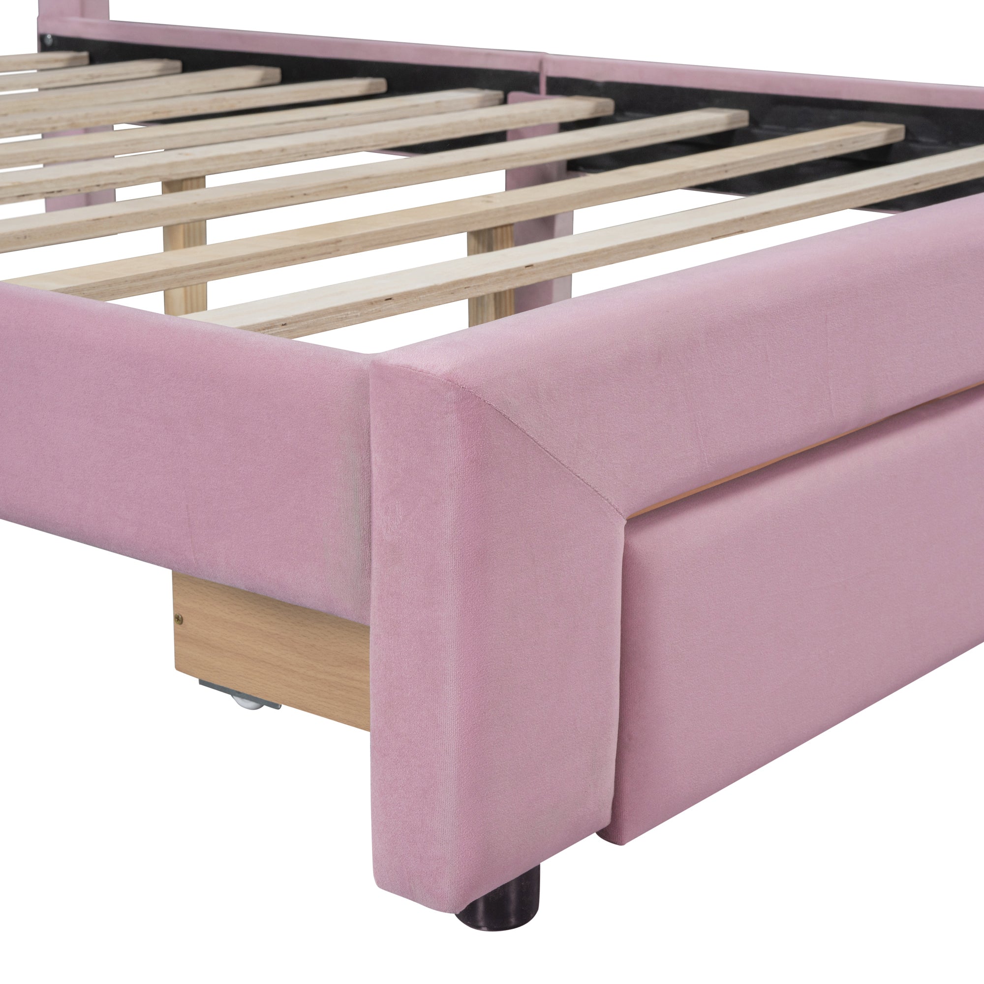 Full Size Storage Bed Velvet Upholstered Platform Bed with a Big Drawer - Pink(old sku:WF296850AAH)