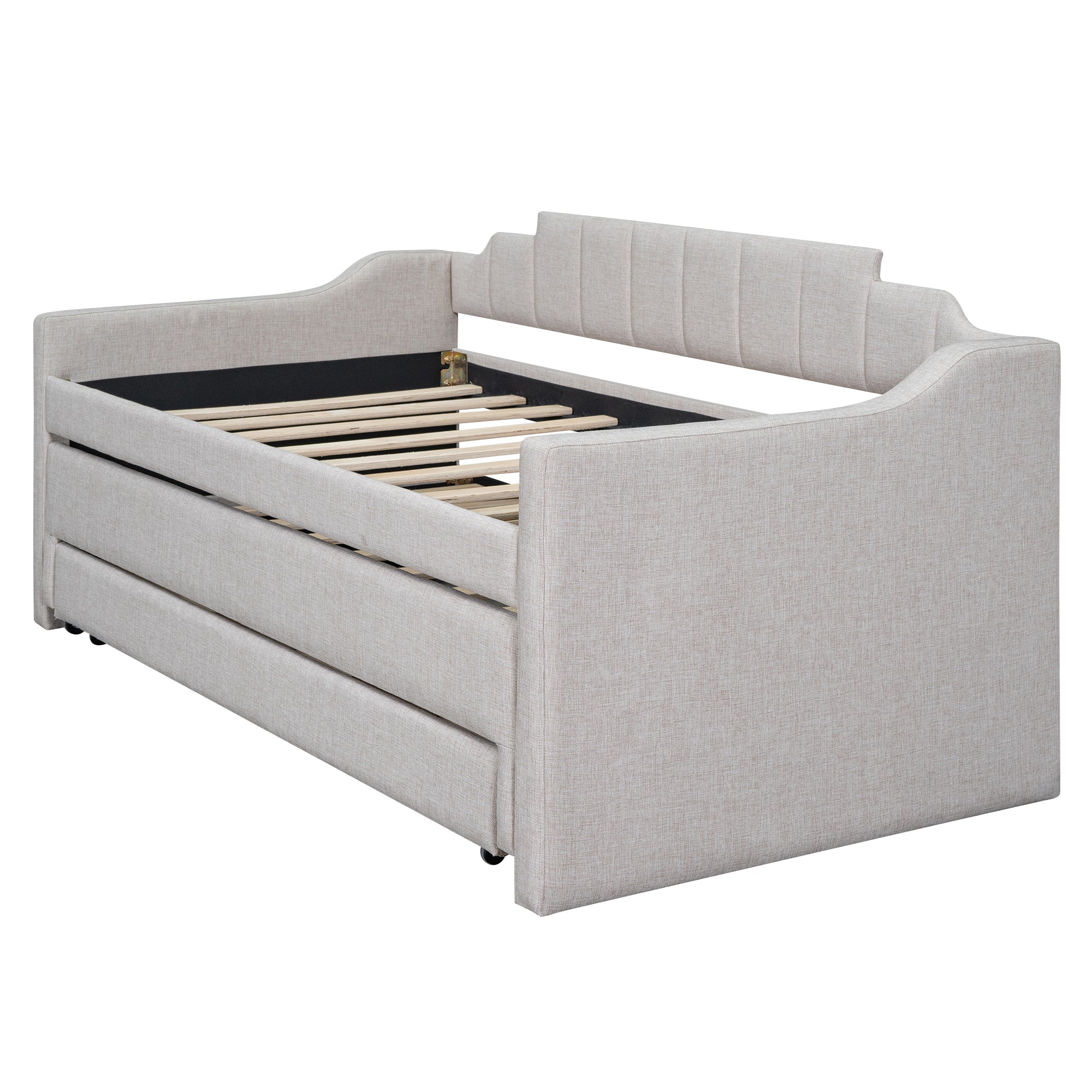 Twin Size Upholstered Daybed with Trundle and Three Drawers,Beige