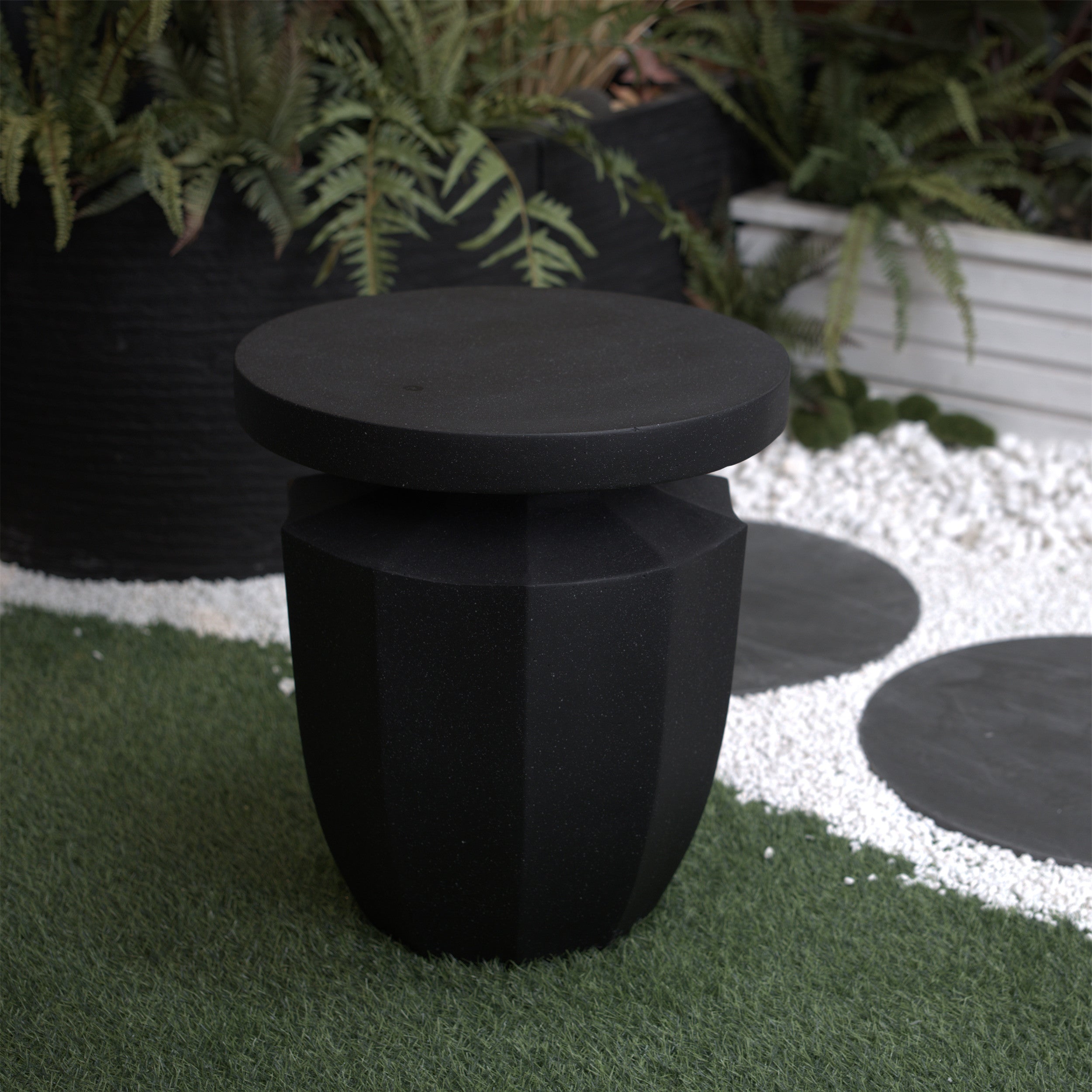 Decorative Garden End Table, 20.3" H Modern Heavy Duty Patio Sturdy Faux Terrazzo Accent Table Side Table Plant Table for Indoor Outdoor