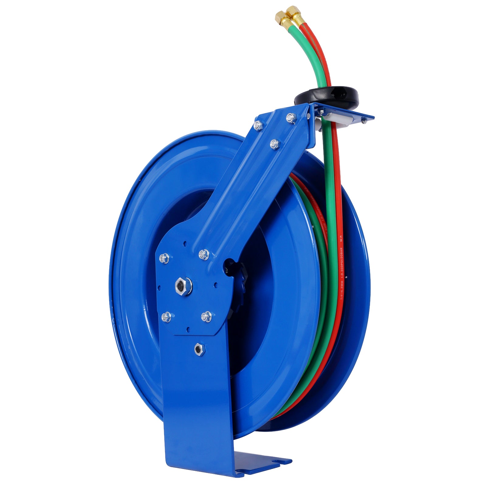 Welding Hose Reel Retractable 1/4 Inch x 50Foot Twin Oxygen Acetylene Rubber Hoses STD Duty Max 200PSI Heavy Duty Industrial Single Arm Construction