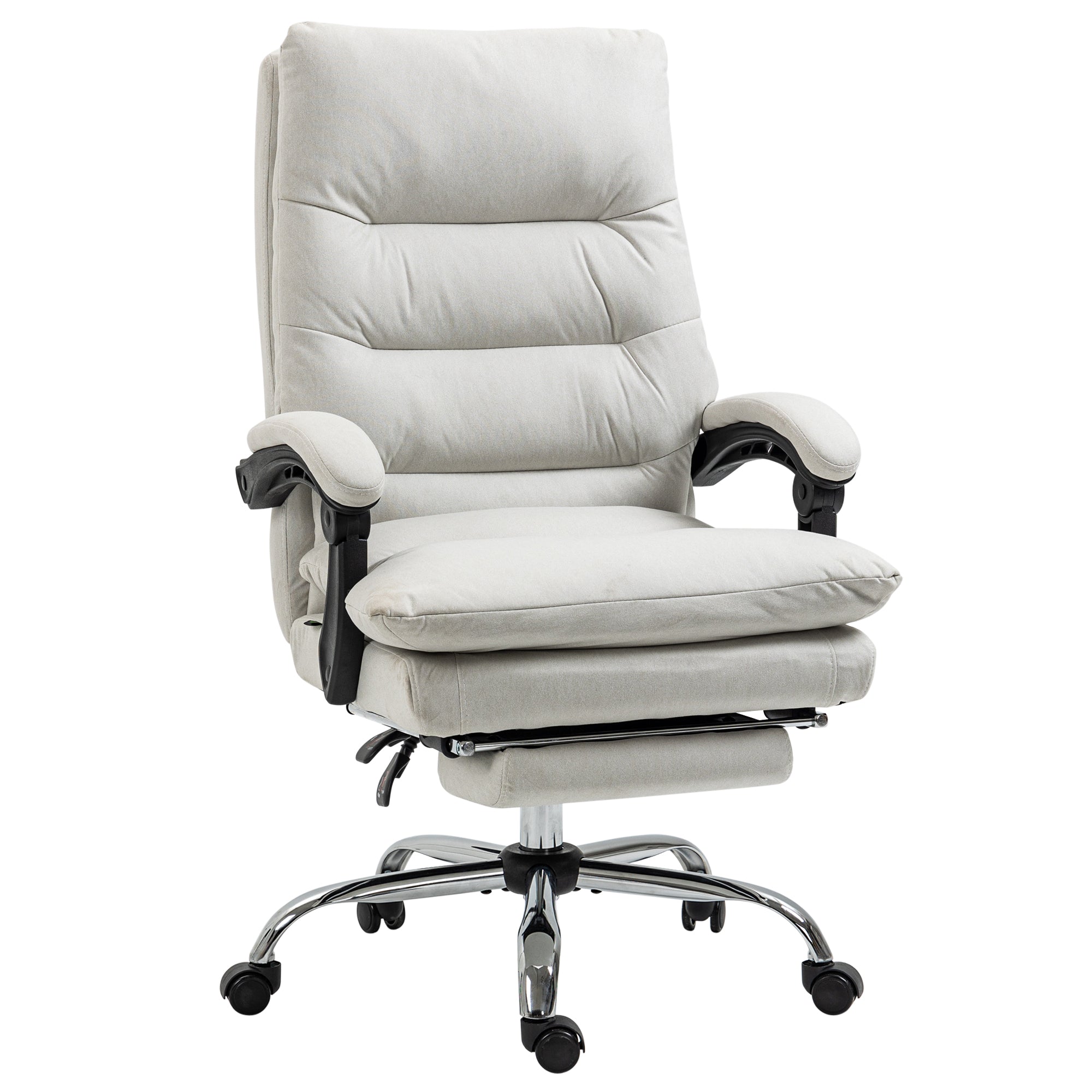 Vinsetto Microfibre Executive Massage Office Chair,  Computer Desk Chair, Heated Reclining Chair with Footrest, Double-tier Padding, Swivel Wheels, Cream White