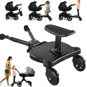 2 In 1 Universal Stroller Board Sit & Stand Buggy Wheeled Board Toddler Stroller Attachment with Detachable Seat for 3-7 Years Old