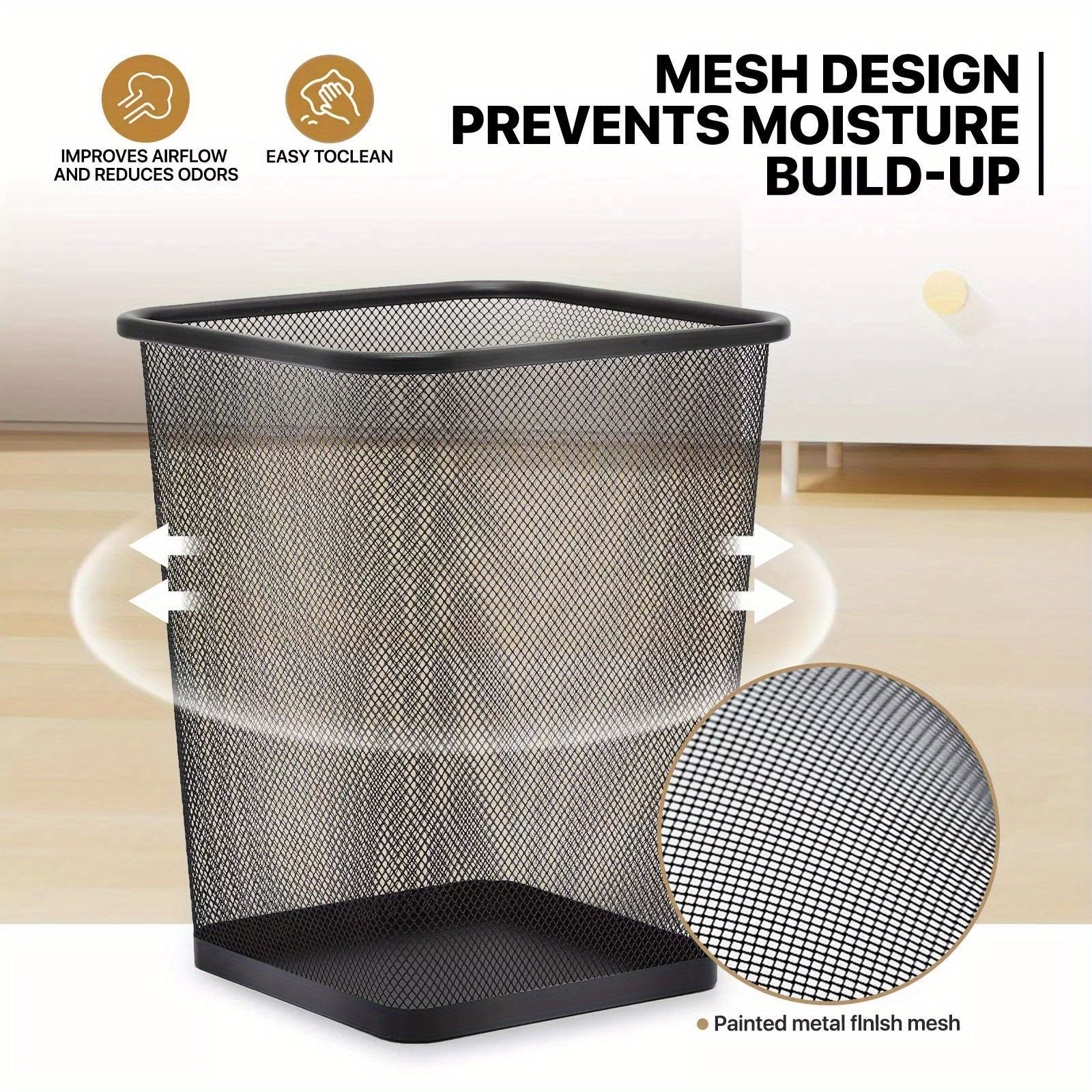 2 Pcs 5-Gallon Trash Can – Rectangle Mesh Metal, Open Top Black Garbage Bin for Kitchen