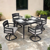 5-Piece Outdoor Patio Aluminum Furniture, Modern Dining Set, including 4 Swivel Rockers  Sunbrella Fabric Cushioned and 40" Square Dining Table with Umbrella Hole, Ember Black