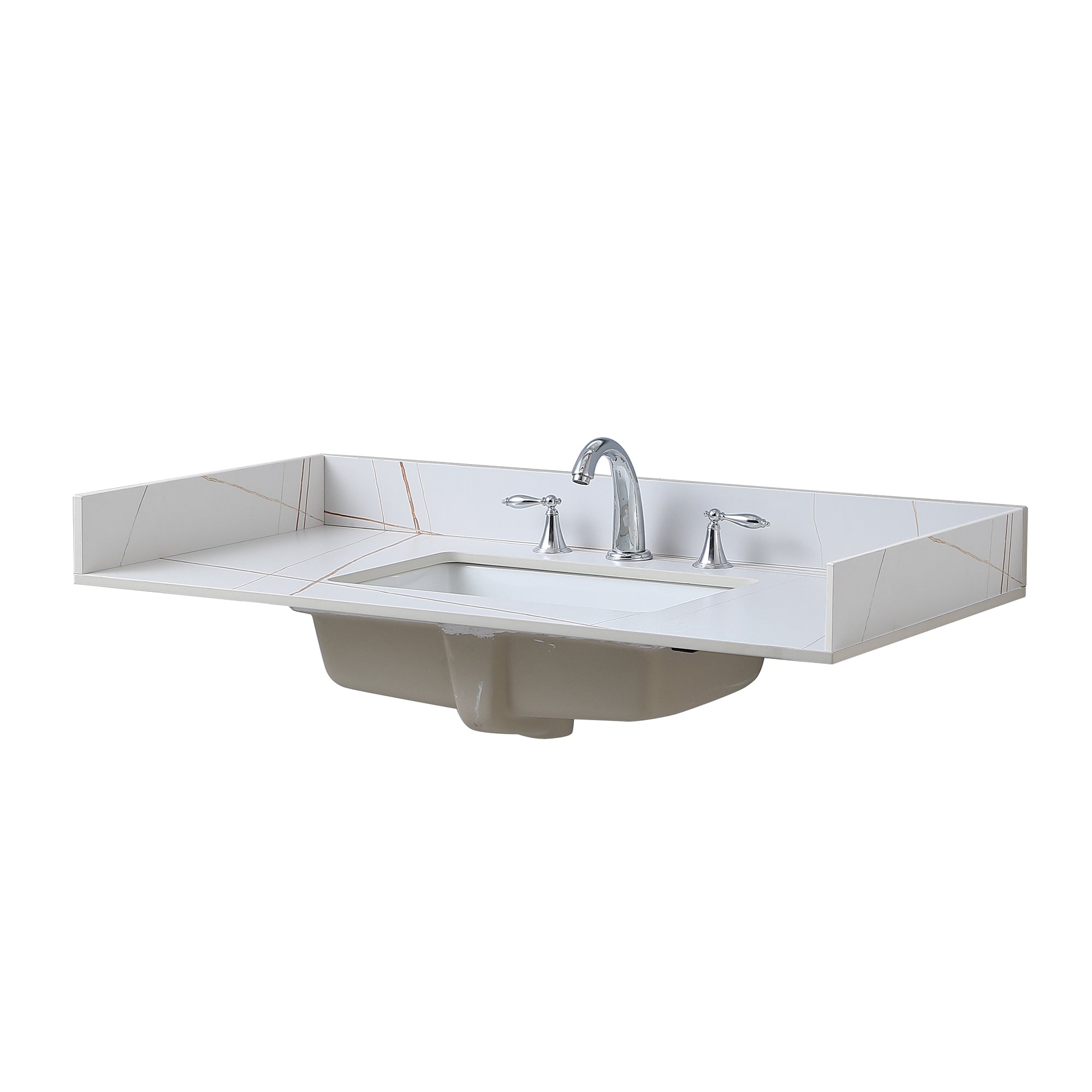 Montary Sintered stone   bathroom vanity top white gold  side splash