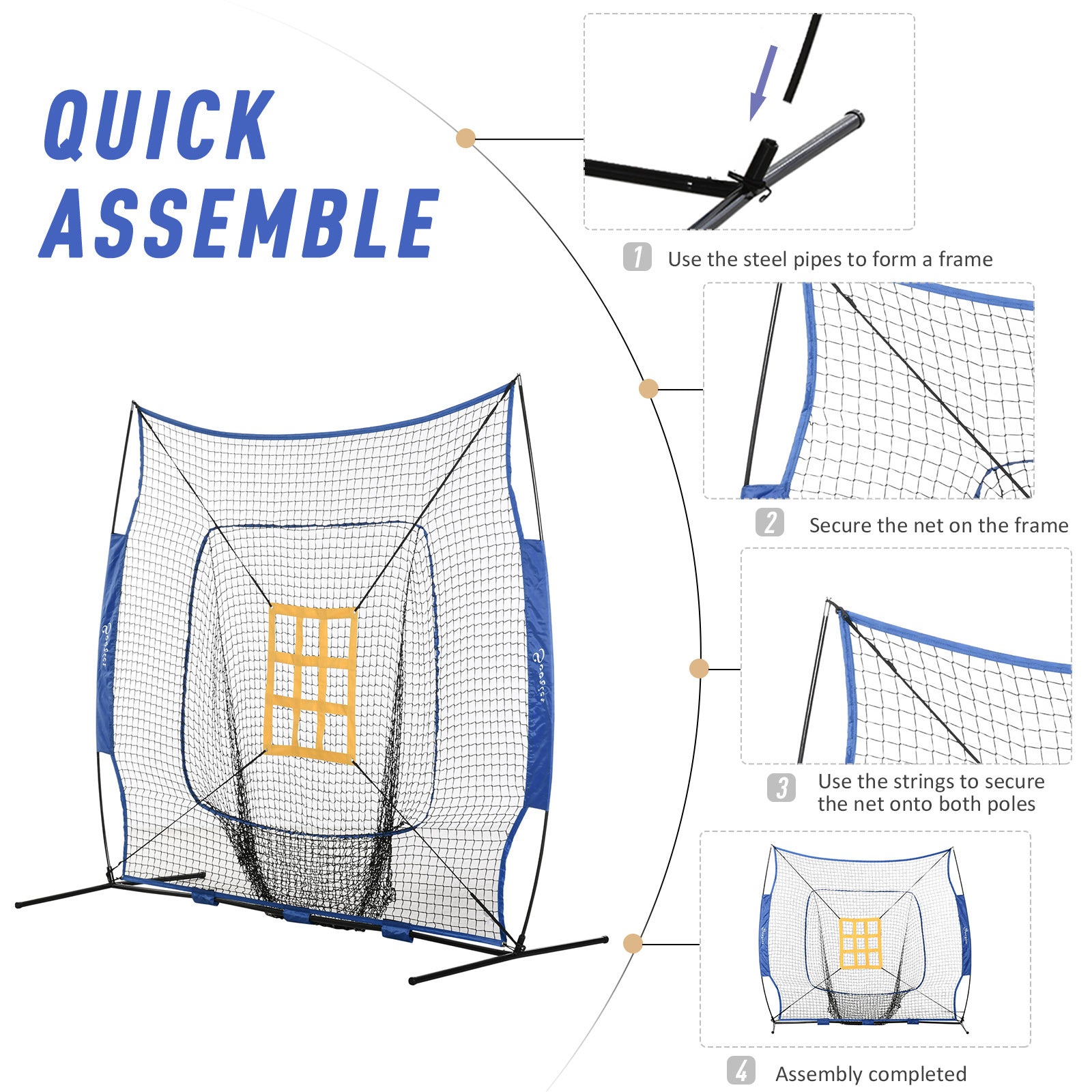 Soozier Baseball Practice Net Set with 7.5x7ft Catcher Net, Ball Caddy and Batting Tee, Portable Baseball Practice Equipment with Carry Bag for Hitting, Pitching, Batting, Catching, Blue