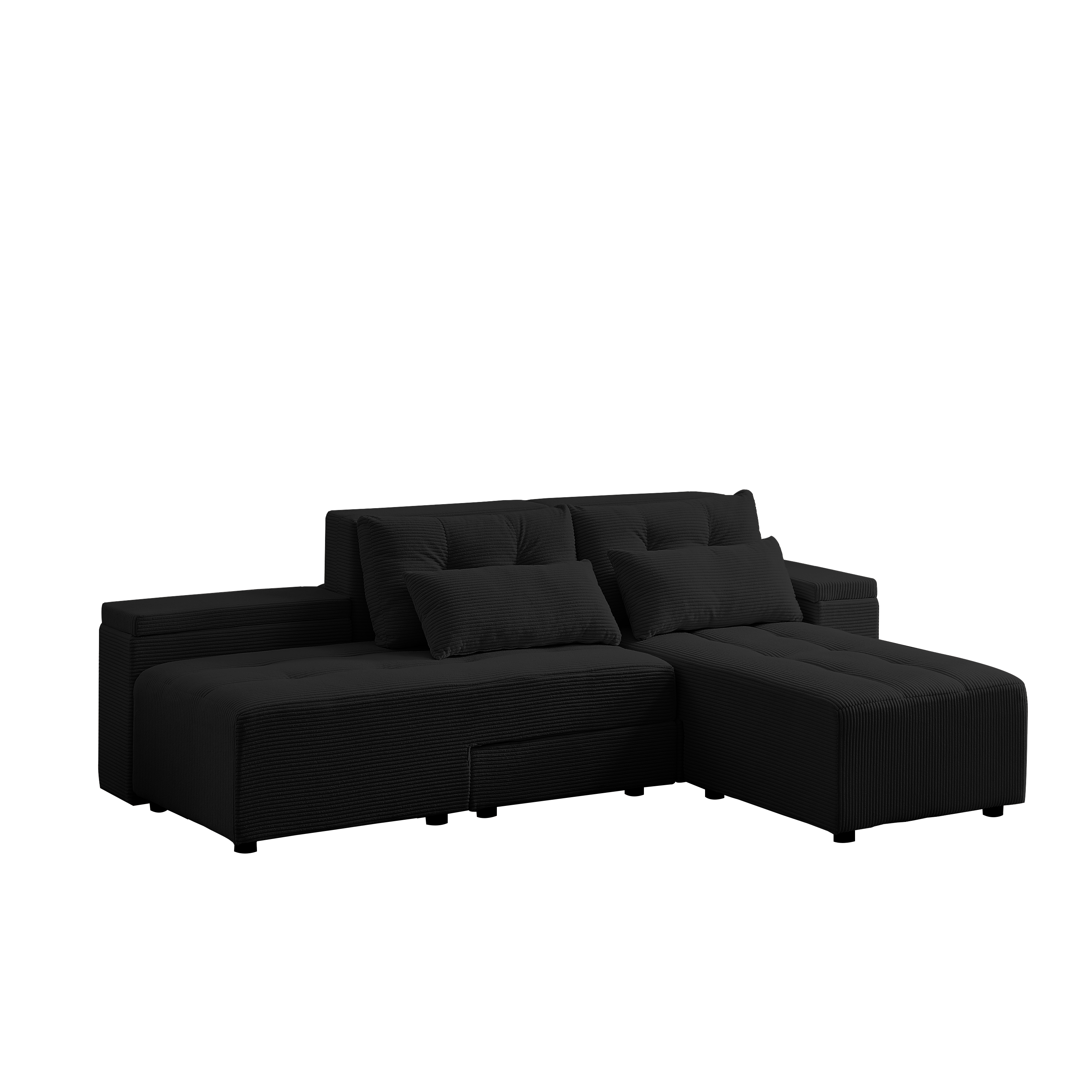 Convertible 3 in 1 Sleeper Sofa and Sectional Sofa with 4 Storage Space for Living Room,Corduroy Couch With 4 pillows,Corduroy