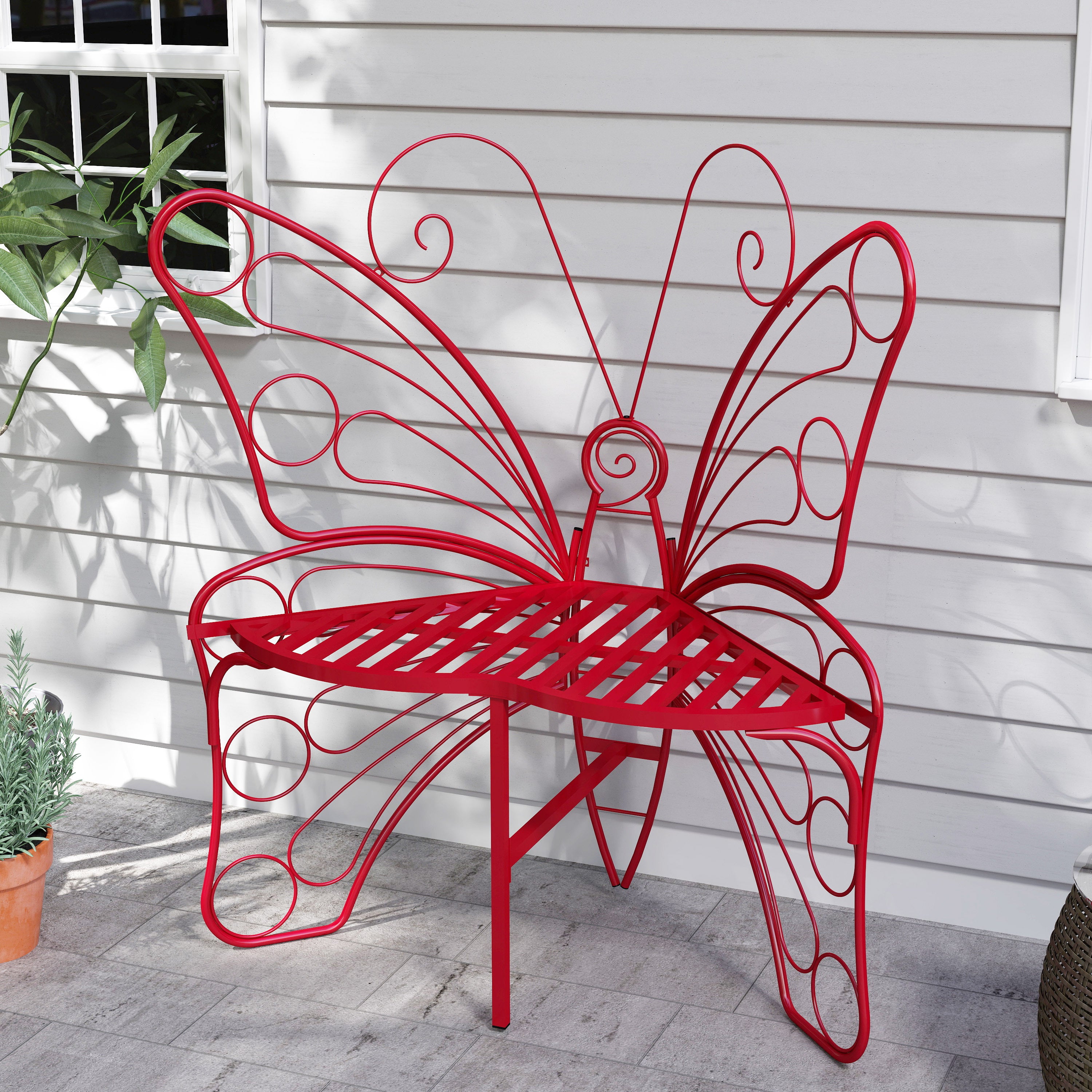 Modern Butterfly Cast Metal Garden Bench, Outdoor Bench Patio Seat, Park Bench Outdoor Seating for Garden, Yard, Park, Entryway