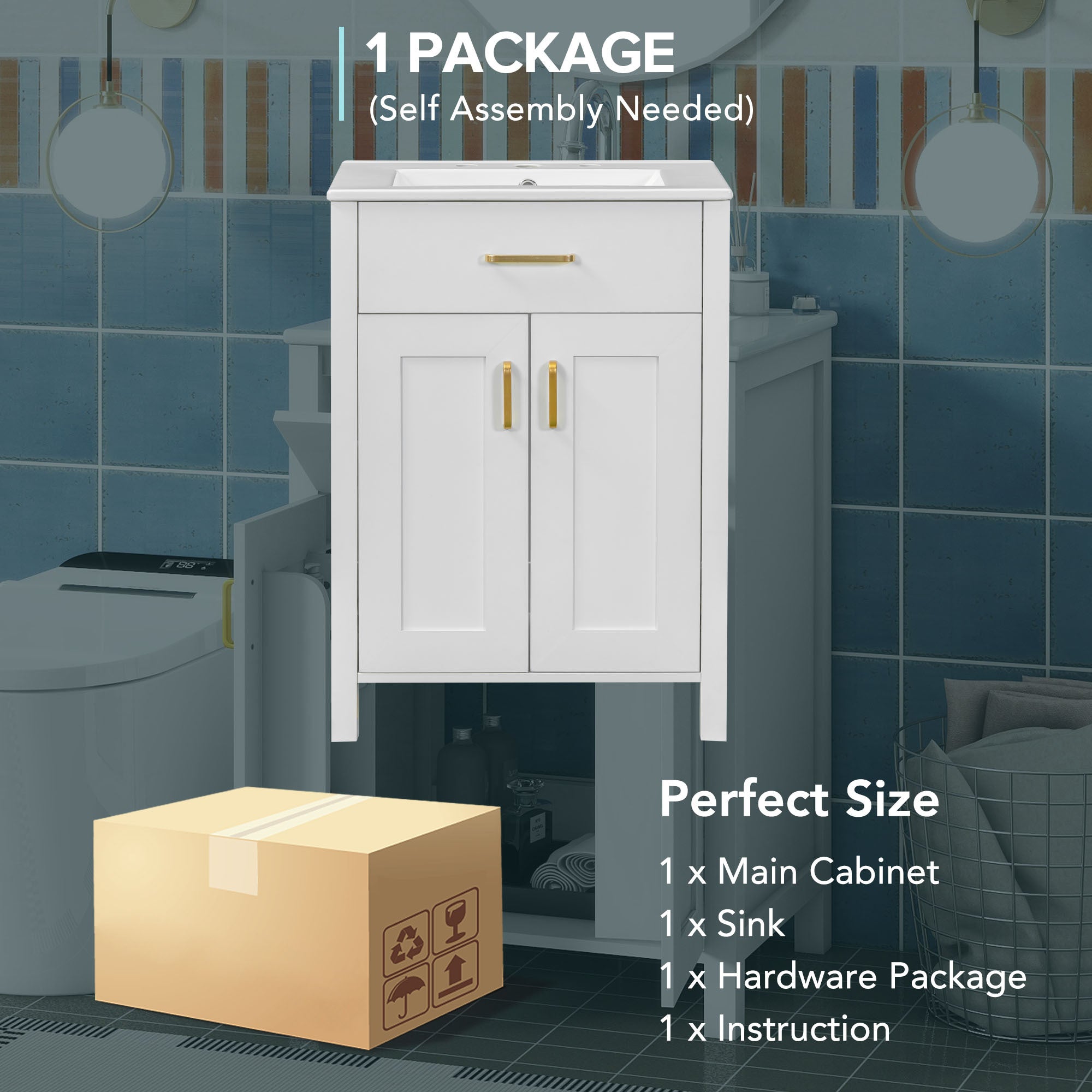 24"Bathroom Vanity Combo with Ceramic sink, Luxurious Space-Saving Vanity - W24"*D18"*H34"inch, 2 Soft-Close Doors