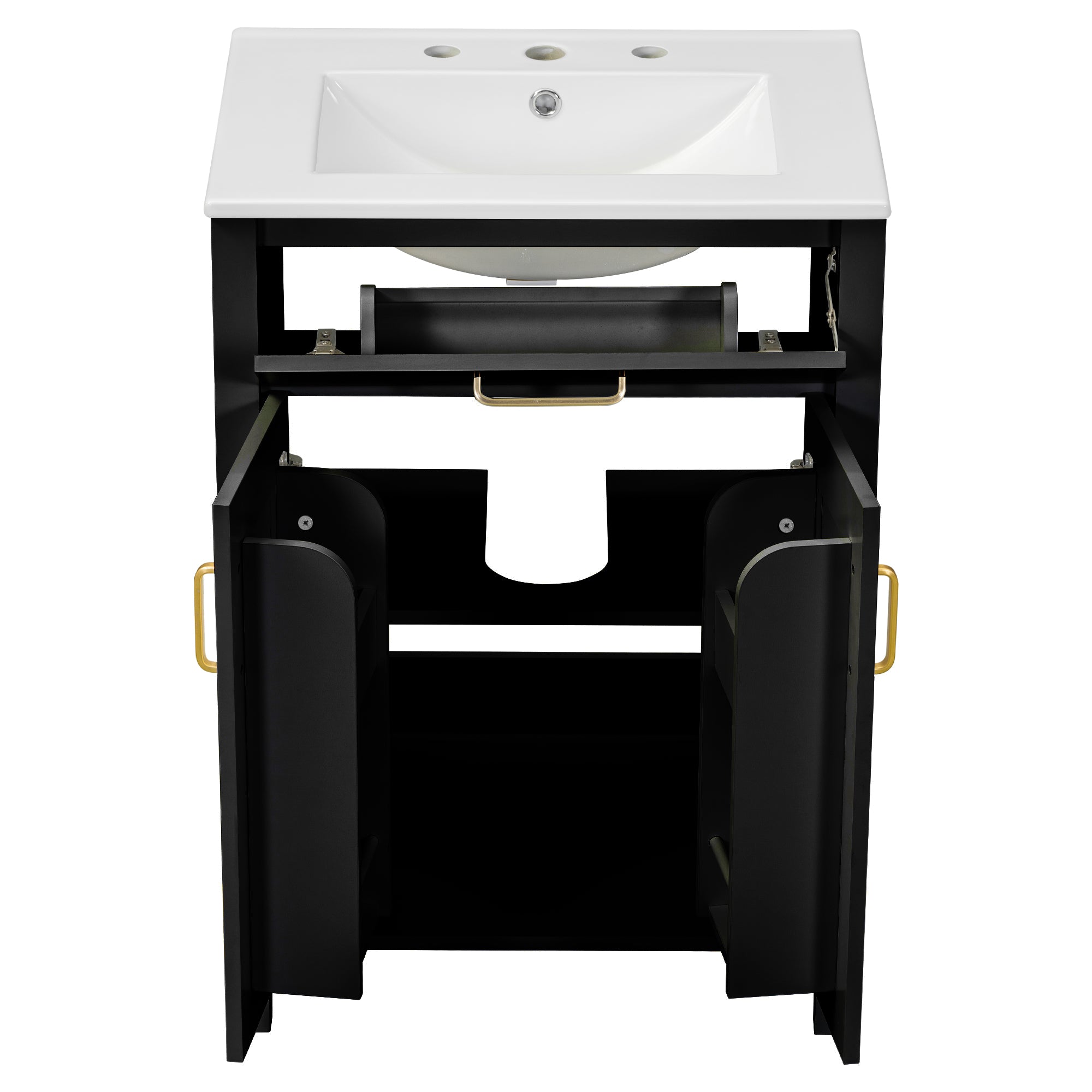 24"Bathroom Vanity Combo with Ceramic sink, Luxurious Space-Saving Vanity - W24"*D18"*H34"inch, 2 Soft Close Doors