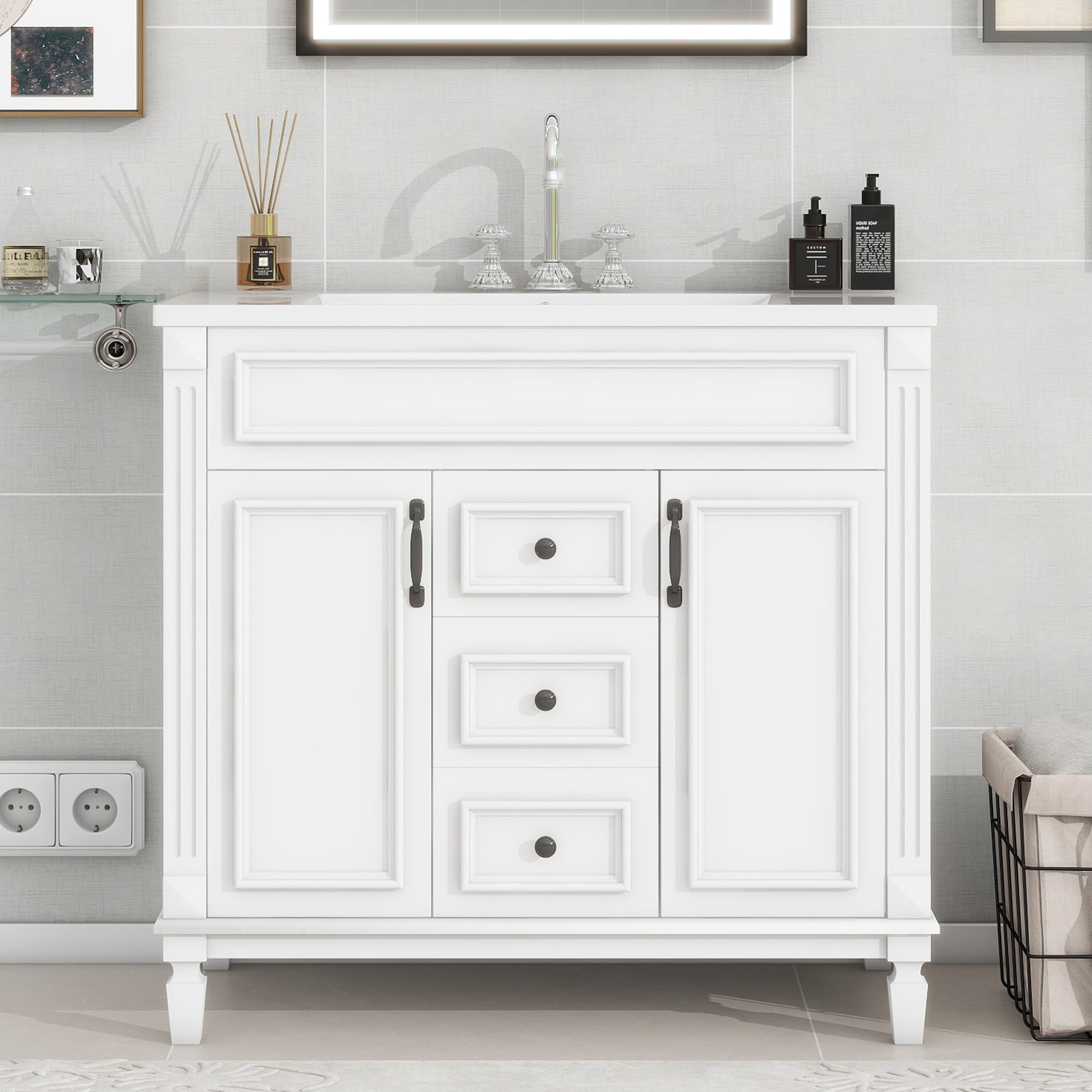 36-inch modern bathroom vanity top sink basin close-up detail