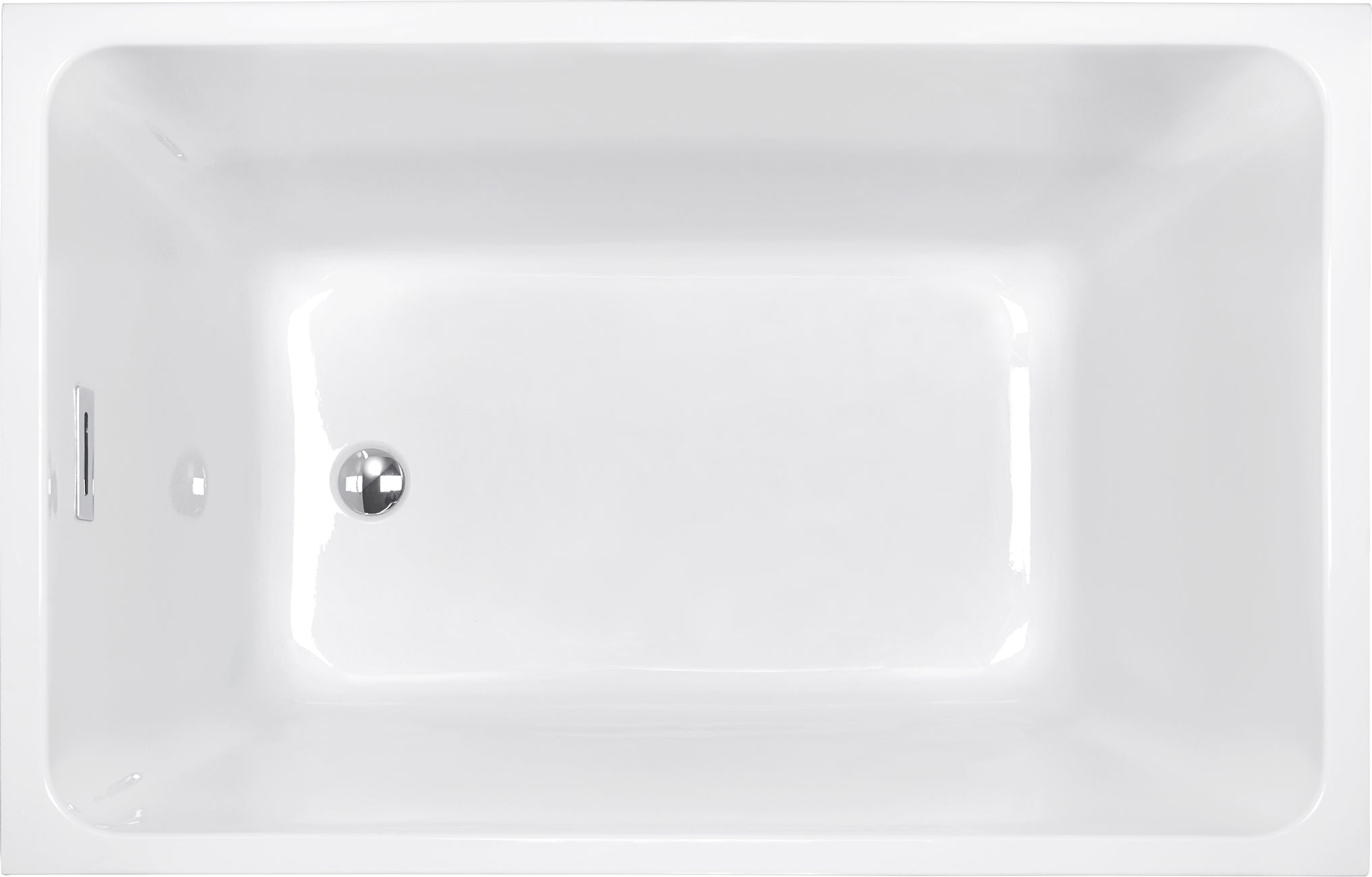 43" Acrylic Freestanding Bathtub: Spacious rectangle Shape, Gloss White Finish, Chrome Overflow & Pop-Up Drain