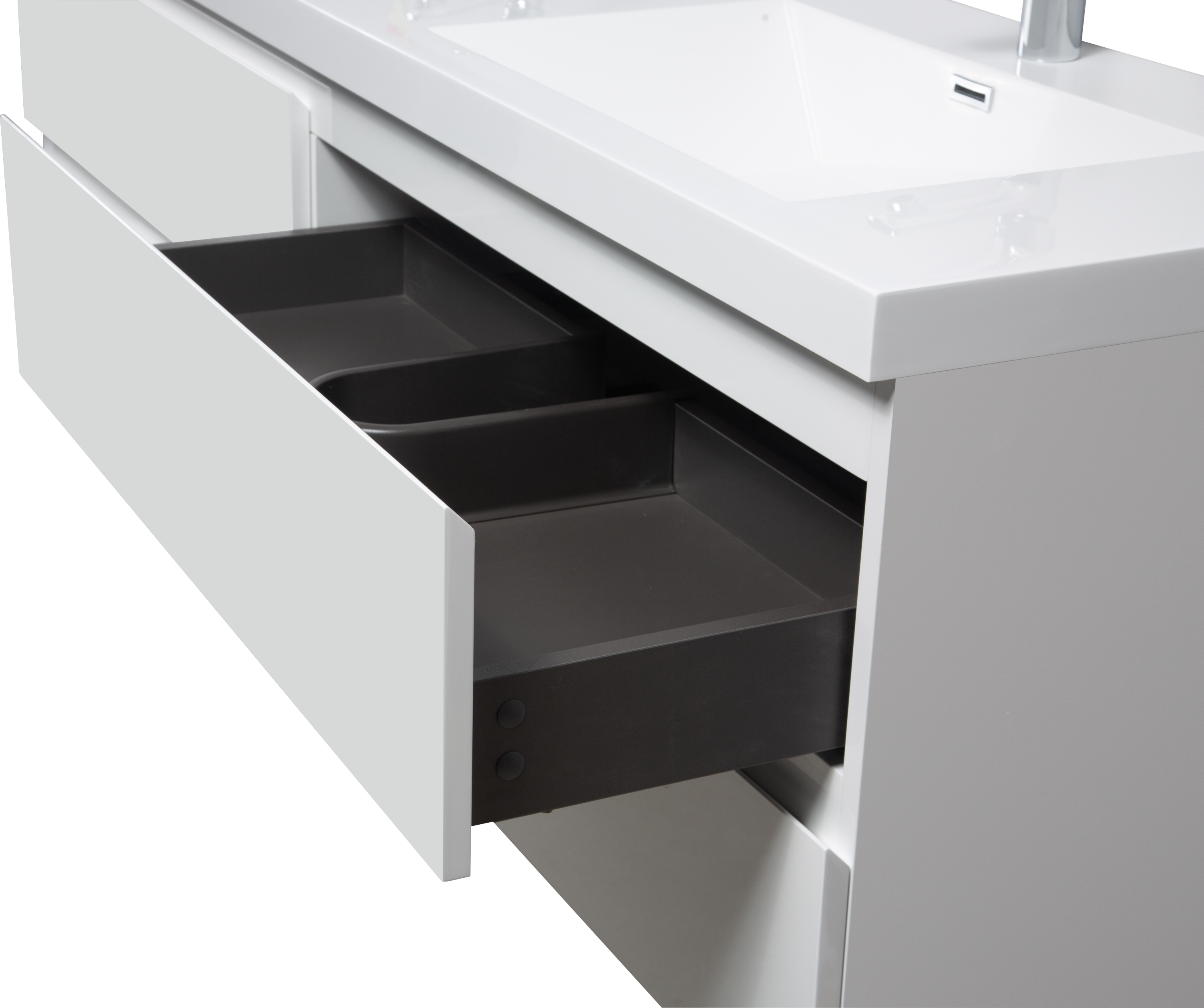 72" Floating Bathroom Vanity with Sink, Modern Wall-Mounted Bathroom Storage Vanity Cabinet with 2 Resin Top Basin and 4 Soft Close Drawers, Glossy White 24V11-72GW