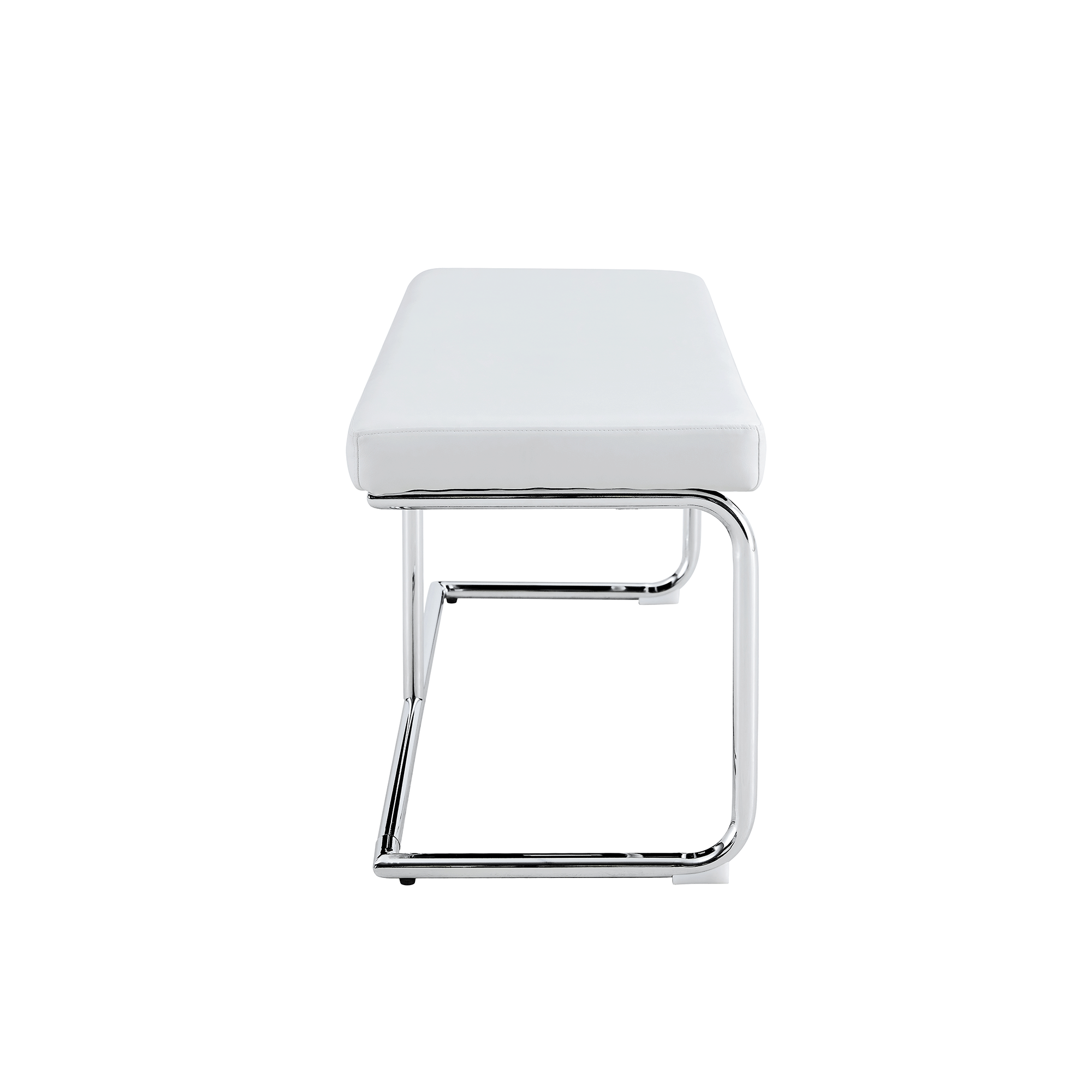 White shoe changing stool, silver metal legs, sofa stool dining chair, suitable for bedroom ,fitting room, storage room, dining room, living room. 005