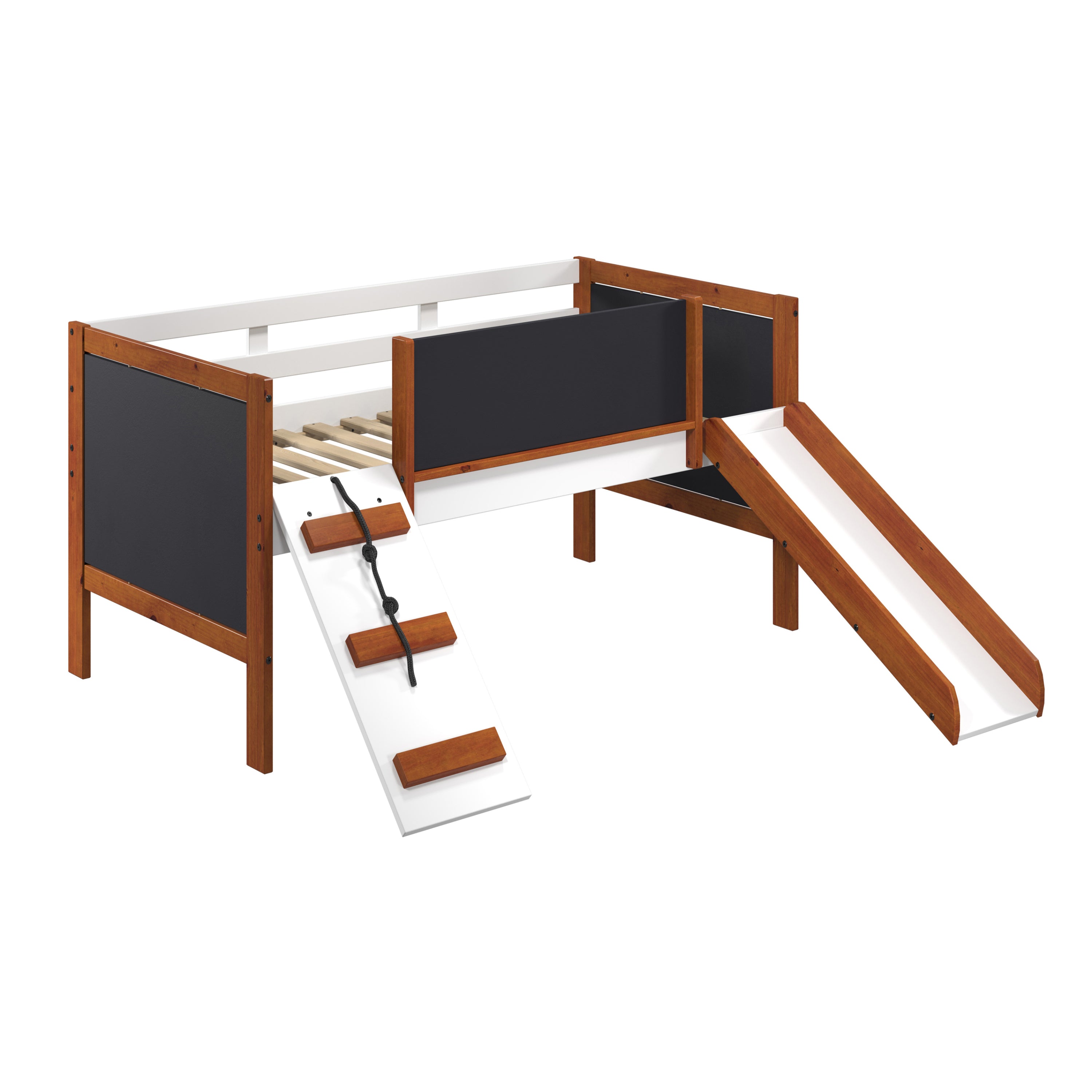 Cherry Oak and White Twin Loft Bed with Slide