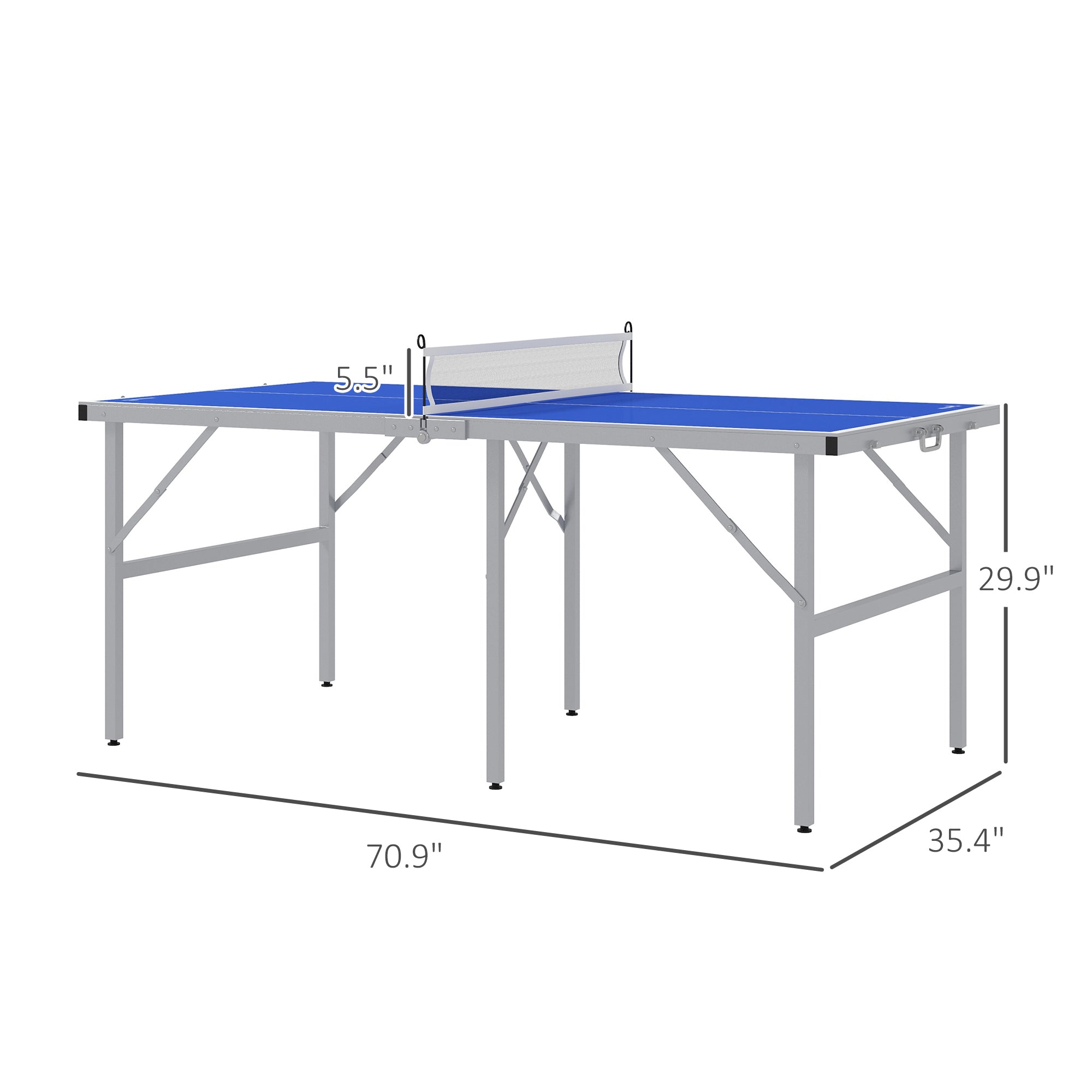 Soozier Mini Ping Pong Table Set for Outdoor and Indoor, Foldable Table Tennis Table with Net, 2 Paddles, 3 Balls, Adjustable Feet, Easy Assembly, Blue